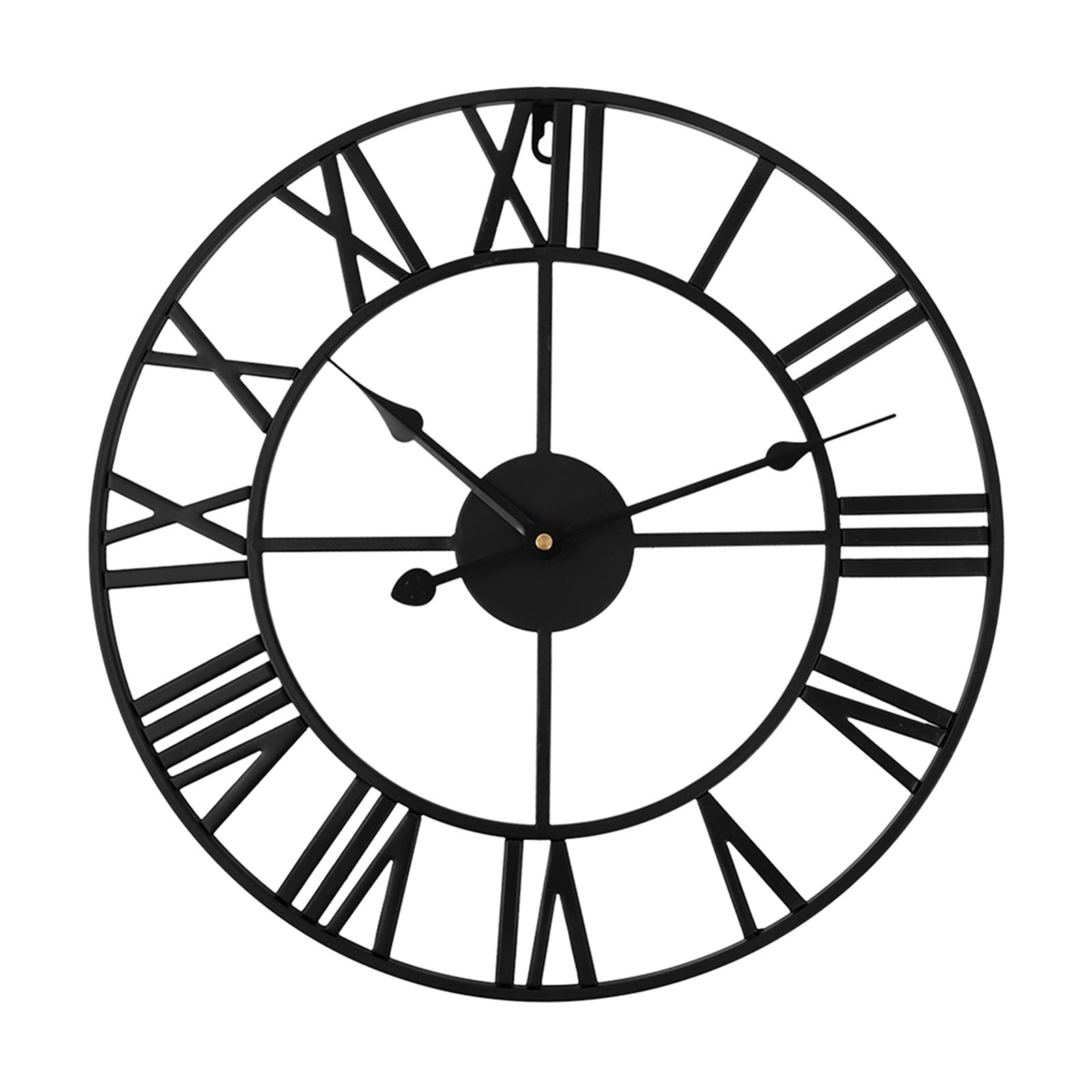 Vintage Roman Numeral Wall Clock - 16 Inch Retro Metal Iron Face Black Gold Large Outdoor Garden Clock for Home Decor, Living Room, Bedroom, Office | Weather Resistant & Elegant Design