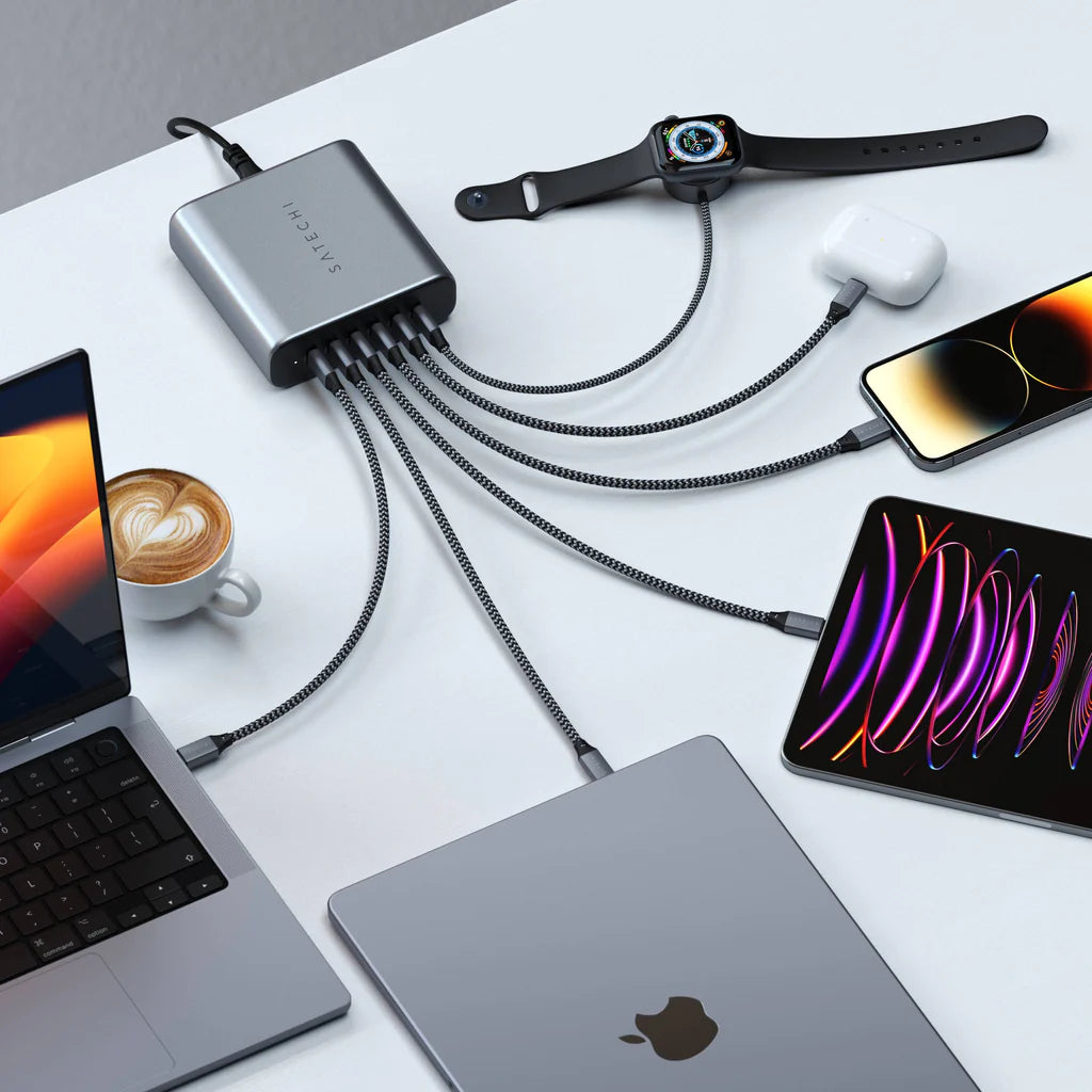 Satechi 200W USB C GaN Charger with 6 Ports - Fast Charging for MacBook, iPhone, iPad, Laptop & More - Perfect for Home, Office & Travel