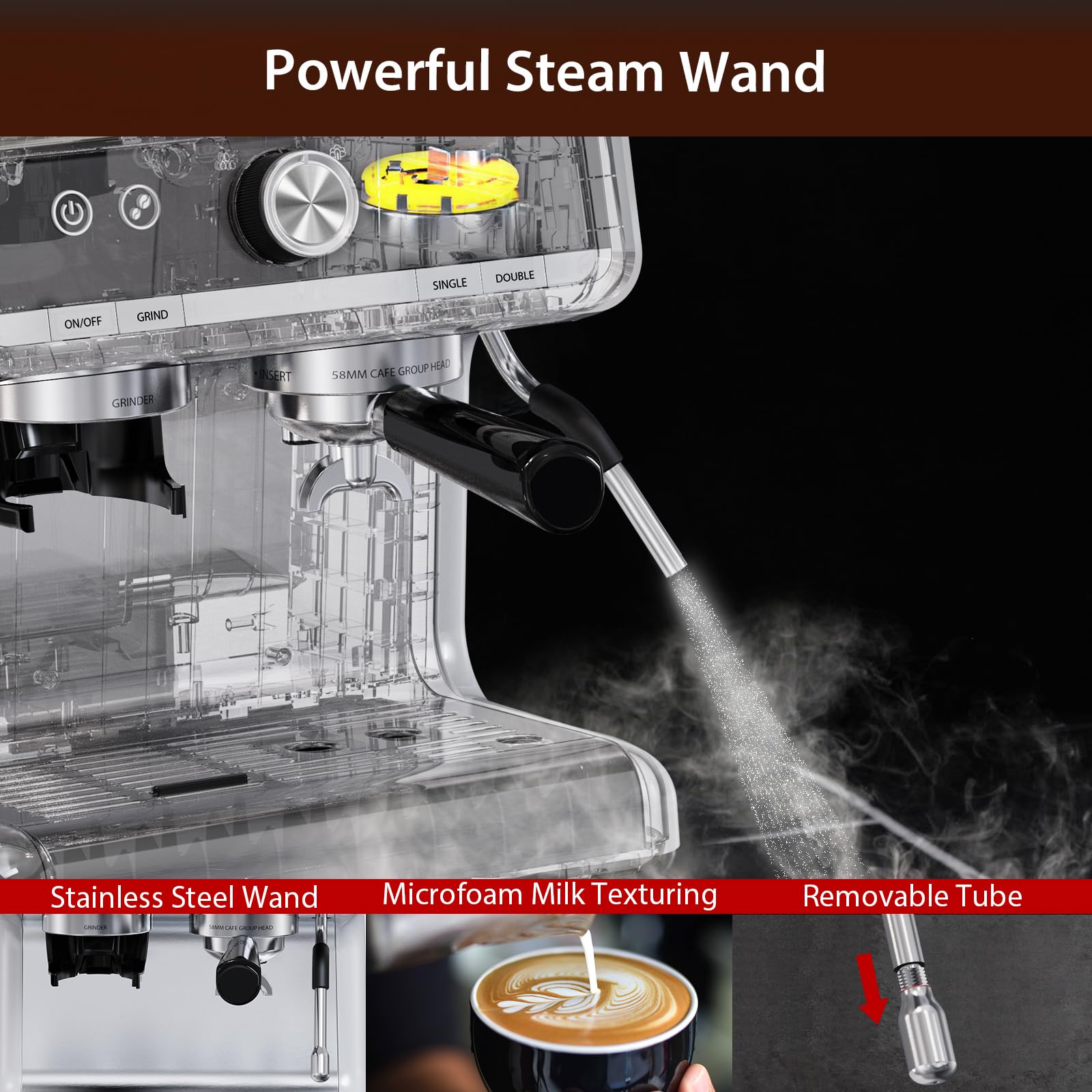 Premium Espresso Machine with Built-in Grinder & Milk Frother - Brushed Stainless Steel Coffee Maker for Home Barista & Commercial Use | Perfect for Coffee Shops, Offices & Gourmet Kitchens