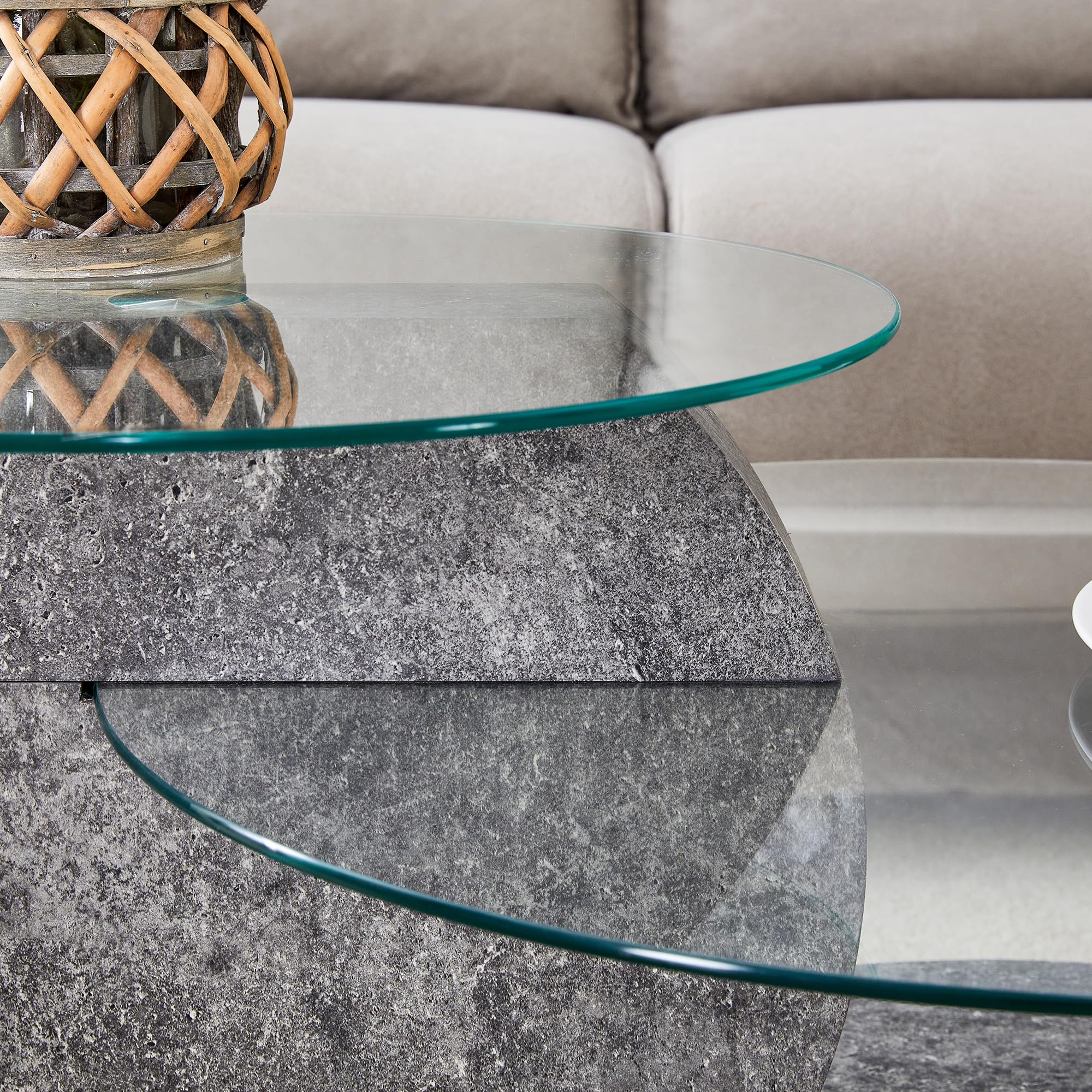 Modern 3-Tier Round Glass Coffee Table - 35.4 Inch Grey Circle Living Room Table for Small Spaces | Home Office & Lounge Centerpiece