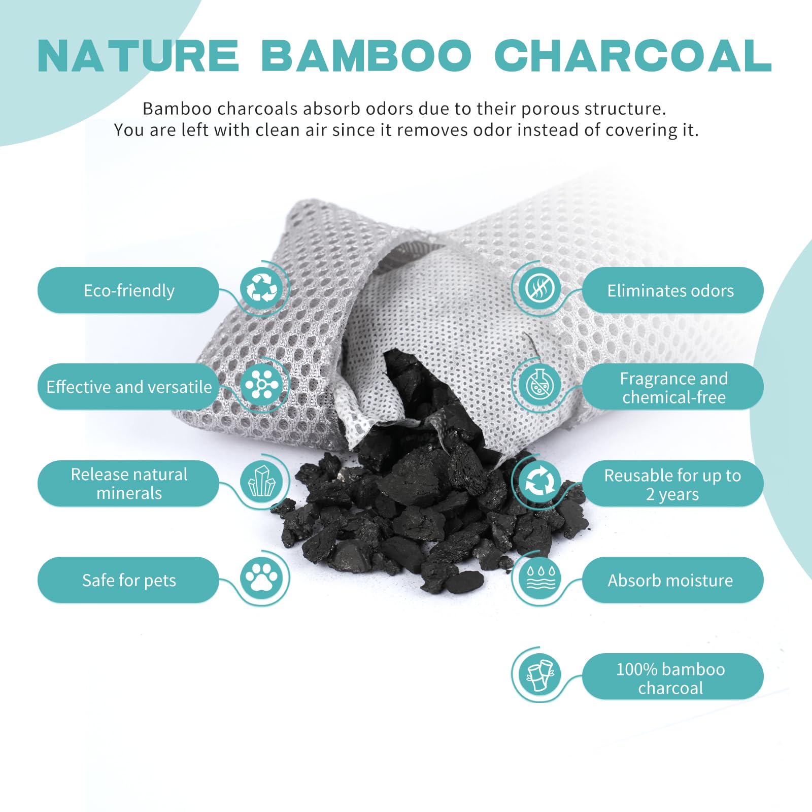 6 Pack Activated Charcoal Odor Absorber Bags - Natural Bamboo Charcoal Air Purifier for Home, Closet, Shoes & Car | Eliminates Odors, Moisture & Freshens Air | Ideal for Pet Areas, Gym Bags & Musty Spaces