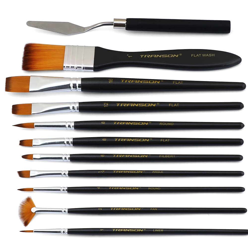 Premium Transon 10-Piece Paint Brush Set with Bonus Spatula & Storage Case - Perfect for Acrylic, Oil, Watercolor Painting & DIY Art Projects