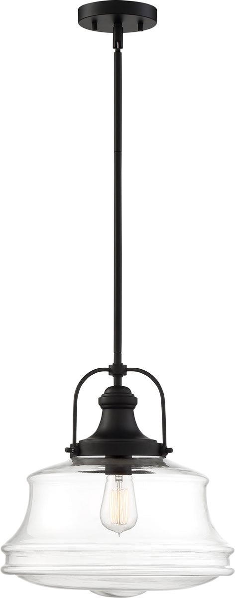 14W Basel Single Light Pendant in Matte Black & Clear Glass - Perfect for Kitchen Island, Dining Room, or Entryway Lighting
