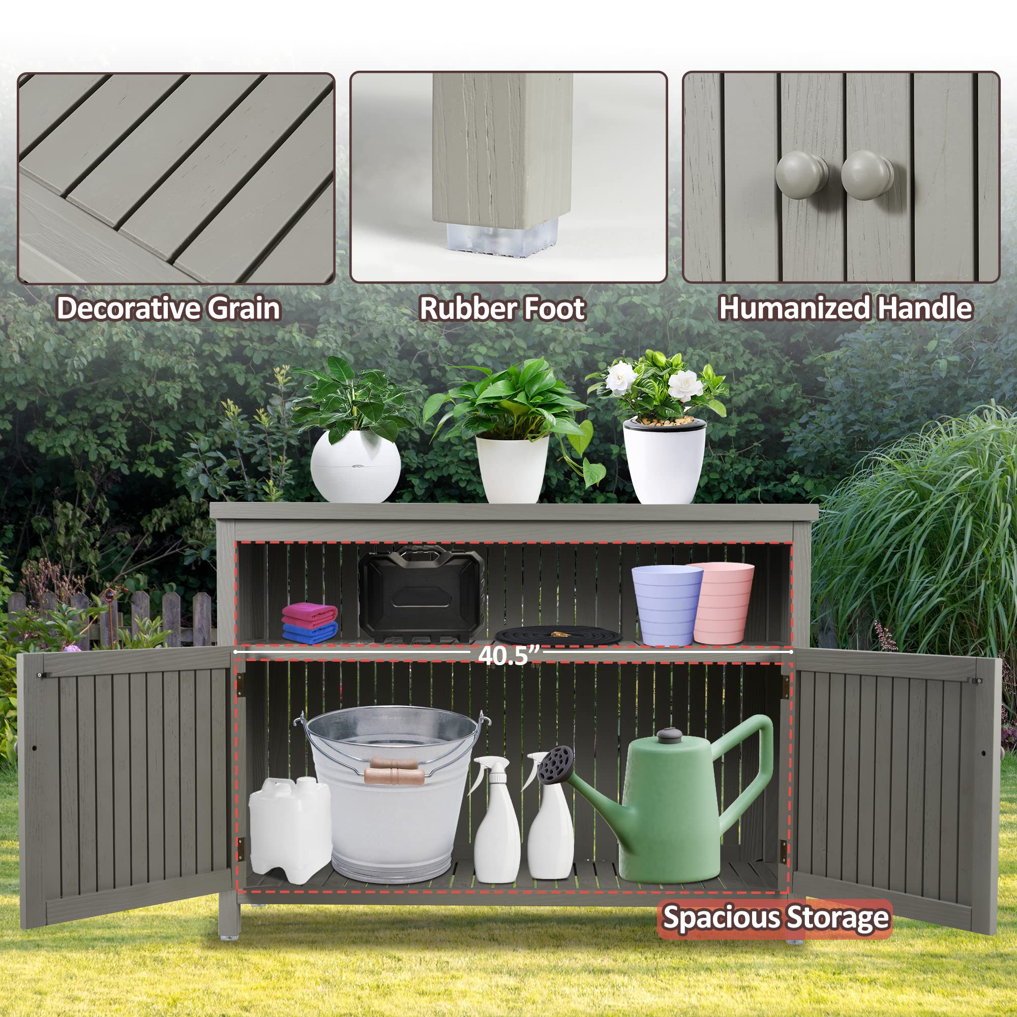 AHB Solid Wood Outdoor Console Table - Entryway Buffet Cabinet, TV Stand for Patio, Deck & Living Room - Grey Storage Furniture for Home & Garden Decor