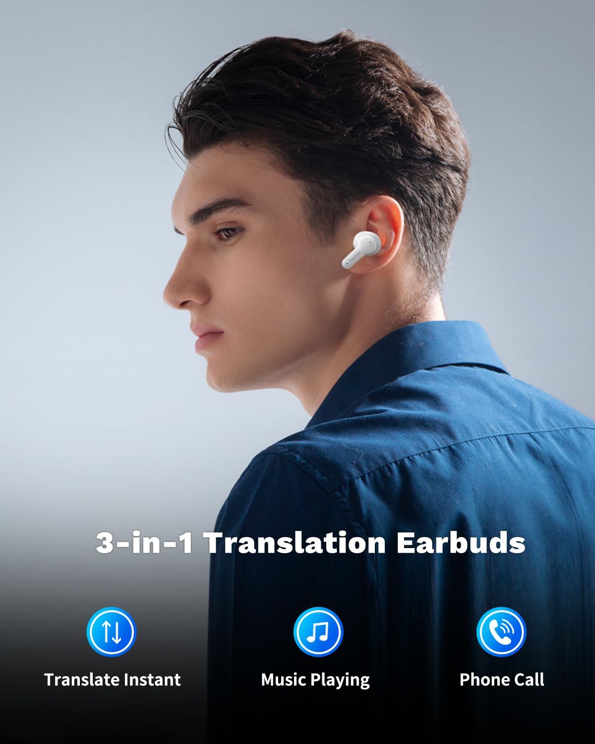 AI Translator Earbuds with 144 Languages & Accents - Real-Time Translation Earbuds for Travel, Business & Learning - No Monthly Fees - Wireless Bluetooth Earbuds for International Communication (White)