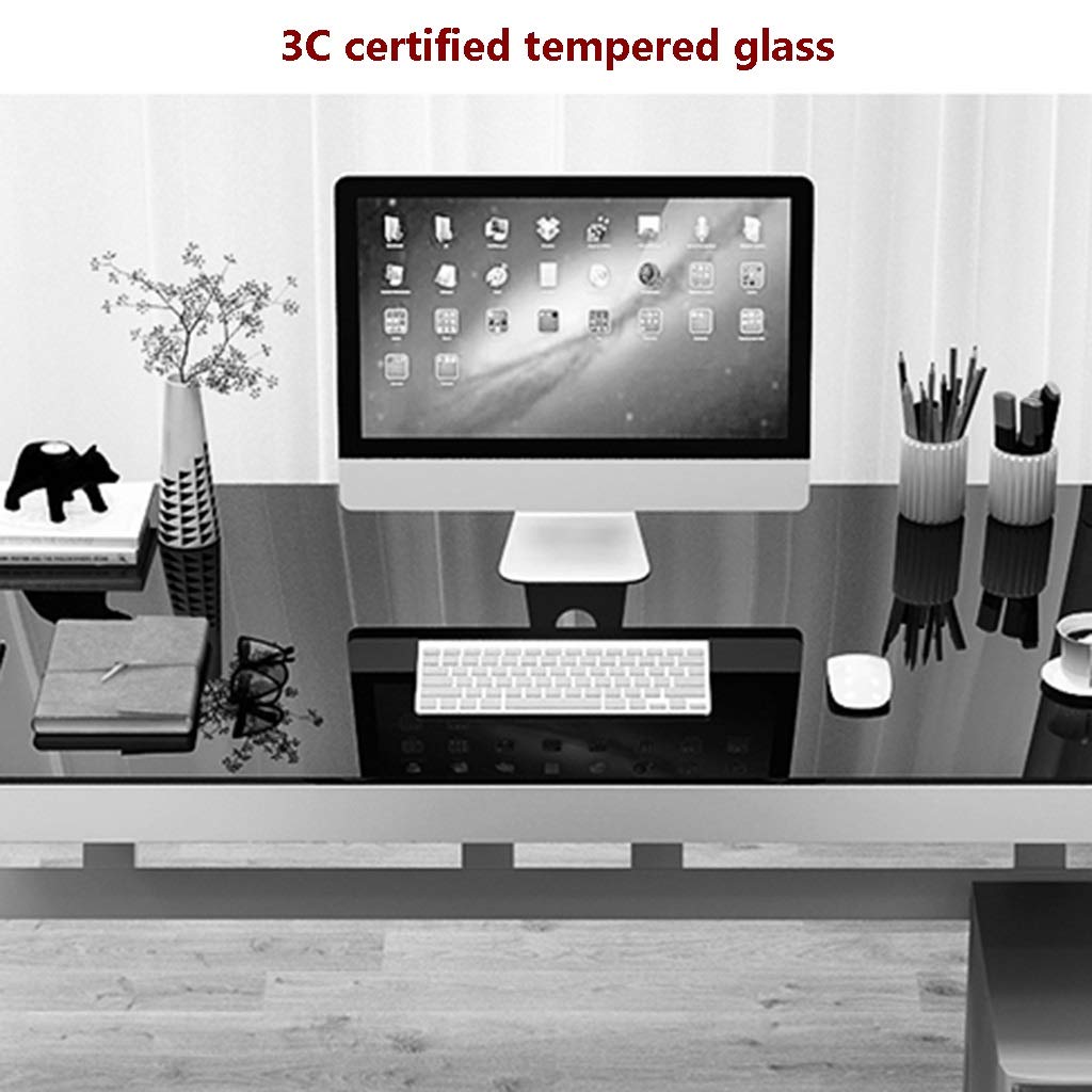 Modern Simple Computer Desk - Tempered Glass Office Desk with Cable Management Hole, Home Study Workstation (Black, 100x60x75cm) - Perfect for Home Office, Gaming & Remote Work
