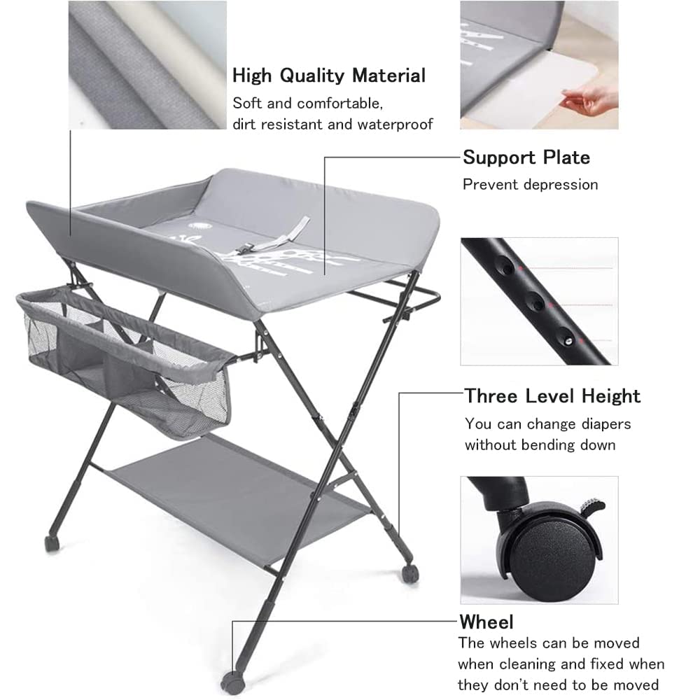 Portable Baby Changing Table with Wheels & Storage - Foldable Diaper Changing Station for Nursery, Travel & On-the-Go Parenting