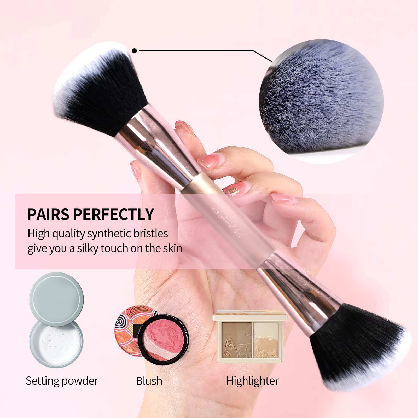 Professional Double Ended Makeup Brush Set - Foundation & Contour Brush for Blending Liquid, Powder, Concealer & Cream Cosmetics | Perfect for Everyday Makeup & Professional Studio Use