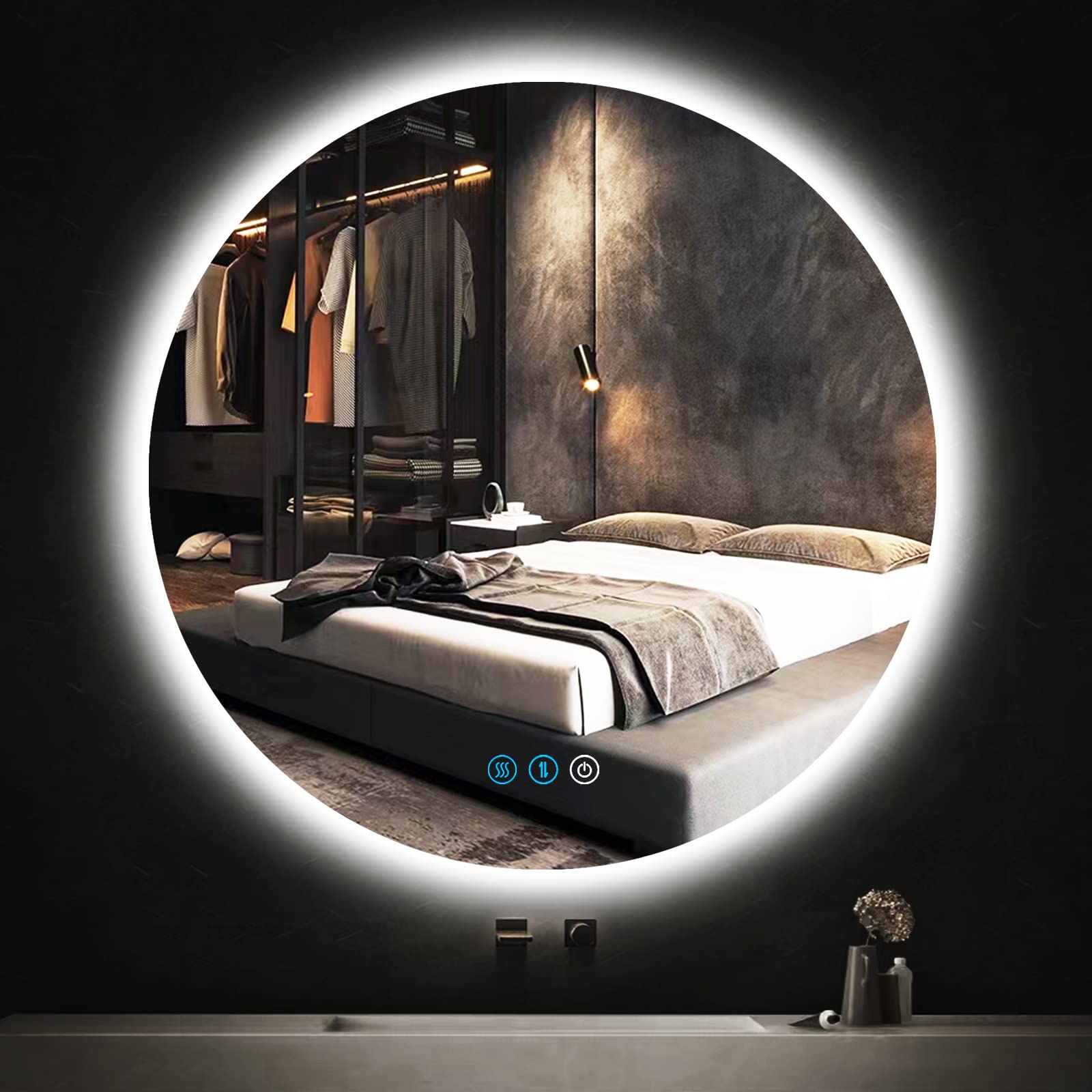 32 Inch Round LED Bathroom Mirror with Backlit Light - Dimmable 3 Colors, Anti-Fog, Aluminum Frame - Perfect for Modern Vanity, Spa, and Hotel Decor