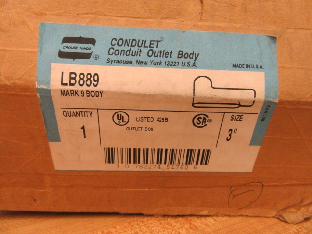 Crouse-Hinds LB889 Conduit Outlet Body - Weatherproof Electrical Junction Box for Outdoor/Industrial Use - Ideal for Conduit Wiring Systems in Harsh Environments