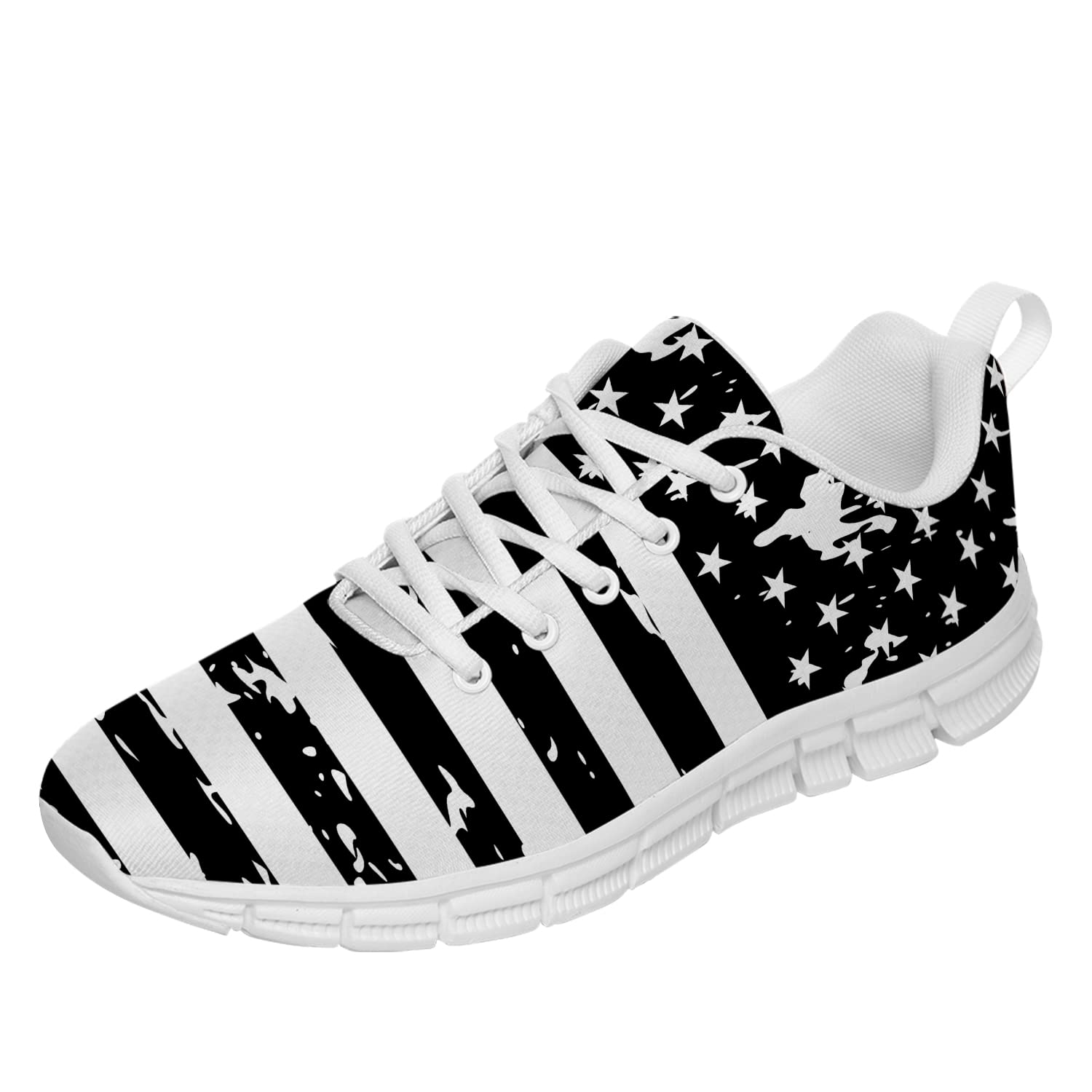 American Flag Walking Sneakers for Men & Women - Patriotic 4th of July Tennis Shoes in White & Black | Comfortable Casual Shoes for Independence Day, Outdoor Activities & Gifts (Men's Size 8, Women's Size 9.5)