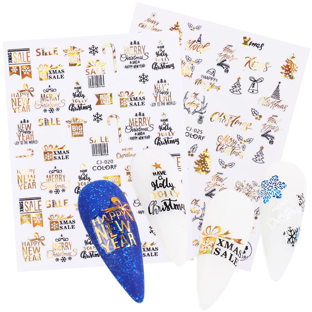 Doneace 3D Laser Nail Stickers - Christmas Nail Art Decals Kit (9PCS) with Gold Snowflake, Santa Claus & Reindeer Designs - DIY Nail Decorations for Women & Girls | Perfect for Holiday Parties, Gift Giving & Festive Nail Art