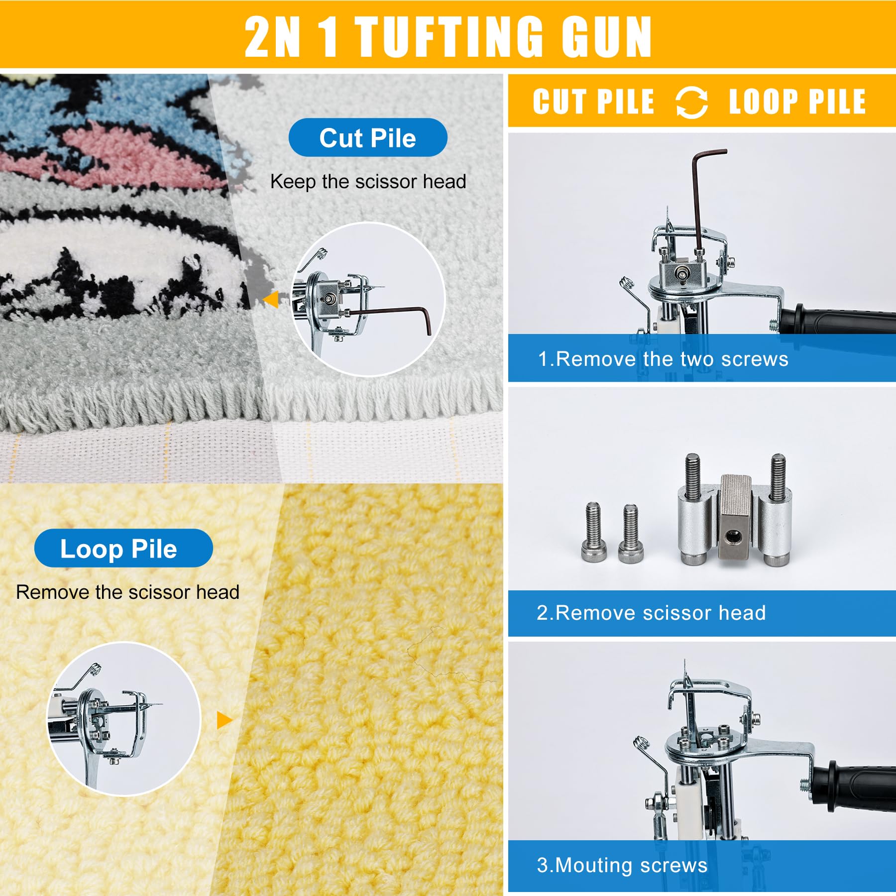 Zowwfast Rug Tufting Gun Starter Kit - 2-in-1 Cut Pile & Loop Pile Carpet Tufting Machine with Digital Speed Control, Non-Slip Grip & Carpet Trimmer - DIY Rug Making Kit for Home Decor, Craft Projects & Handmade Rugs