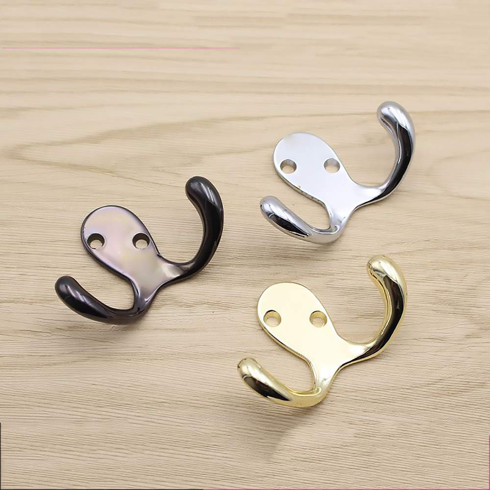 Heavy Duty Wall Mounted Coat Hooks - Dual Prong Hooks for Towels, Robes & Coats - Bathroom & Bedroom Organizer (3-Pack, Silver+Gold+Black) - Perfect for Small Space Organization & Entryway Storage