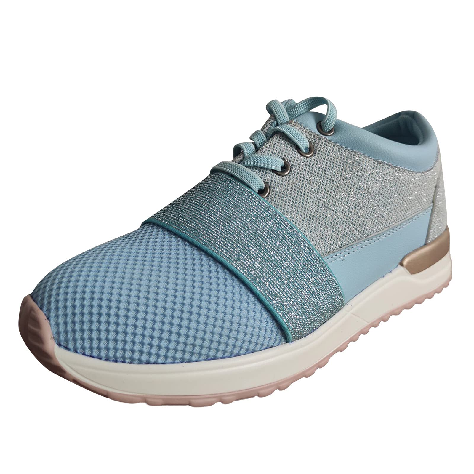 MLAGJSS Women's Comfortable Walking Shoes - Stylish Wedge Sneakers with Glitter & Lace-Up Design for Casual Wear | Perfect for Walking, Travel & Everyday Use