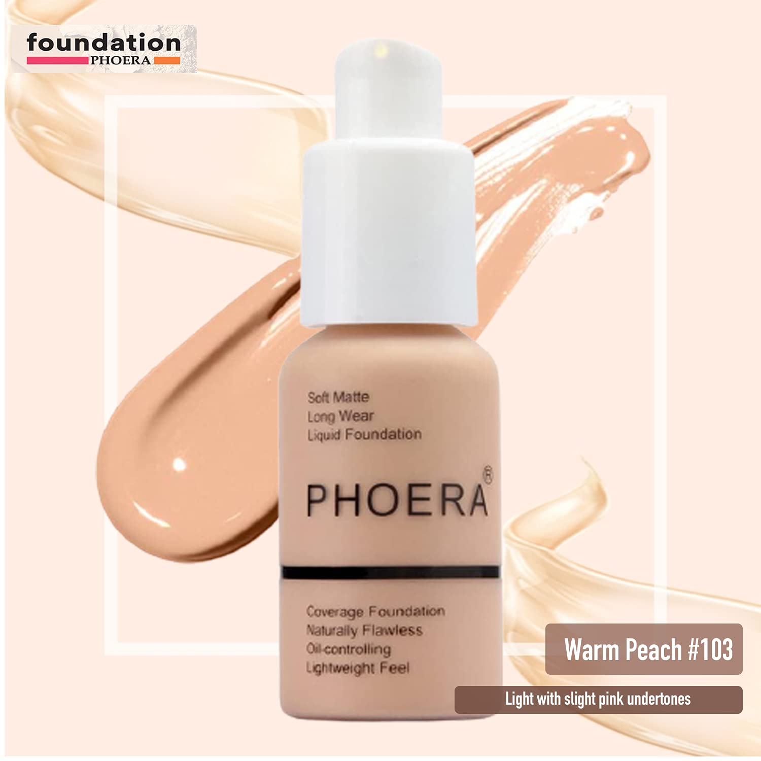 Phoera Full Coverage Makeup Set - Warm Peach 30ml Matte Foundation, Beige Concealer, 6ml Face Primer, 50ml Setting Spray & Silicone Blender Sponge | Long-Lasting Flawless Finish for Oily Skin | Perfect for Daily Wear, Photos & Special Events