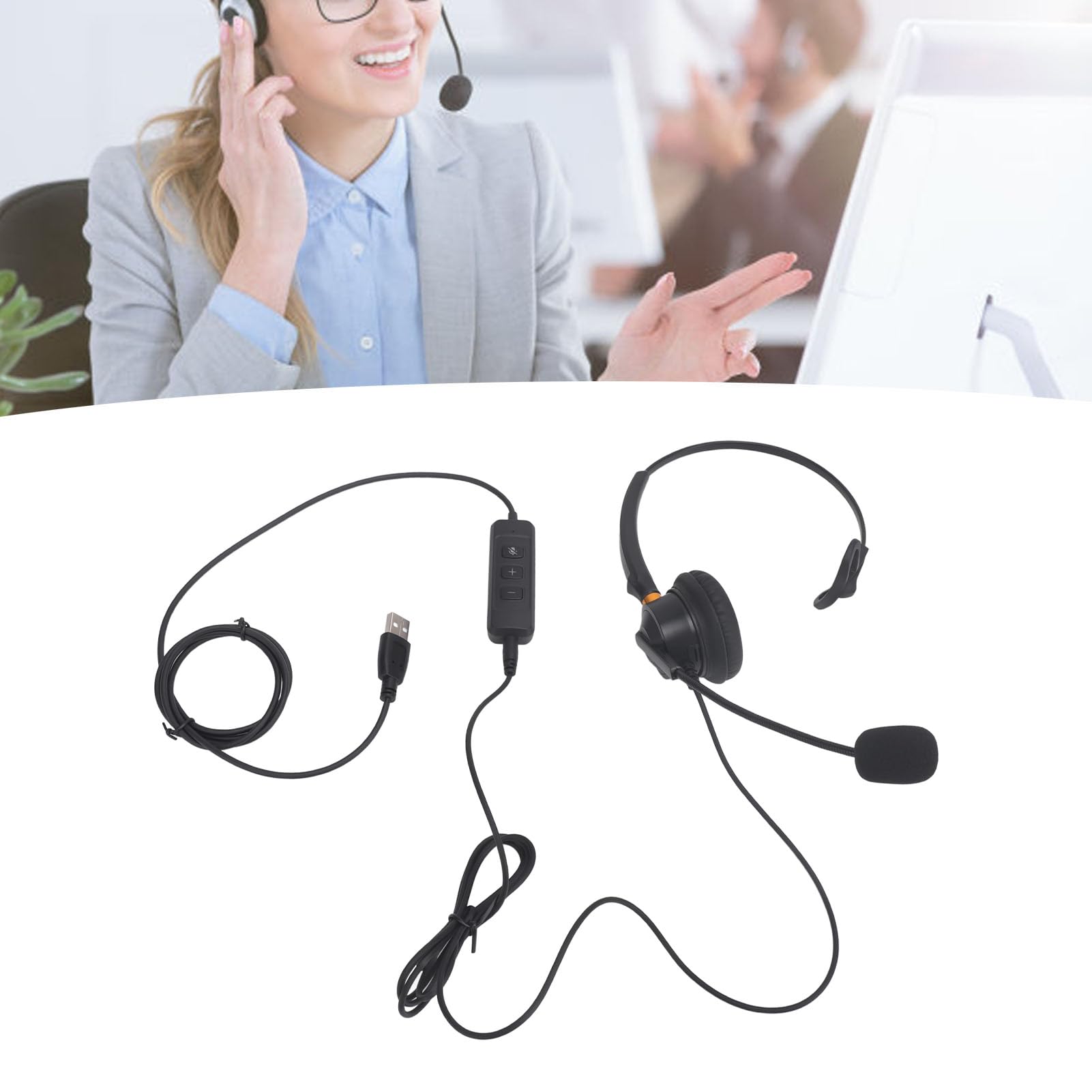 Best Customer Service Headset with Microphone - Lightweight USB Telephone Headset for Call Center & VOIP Phone - Perfect for Remote Work, Office Calls & Online Meetings