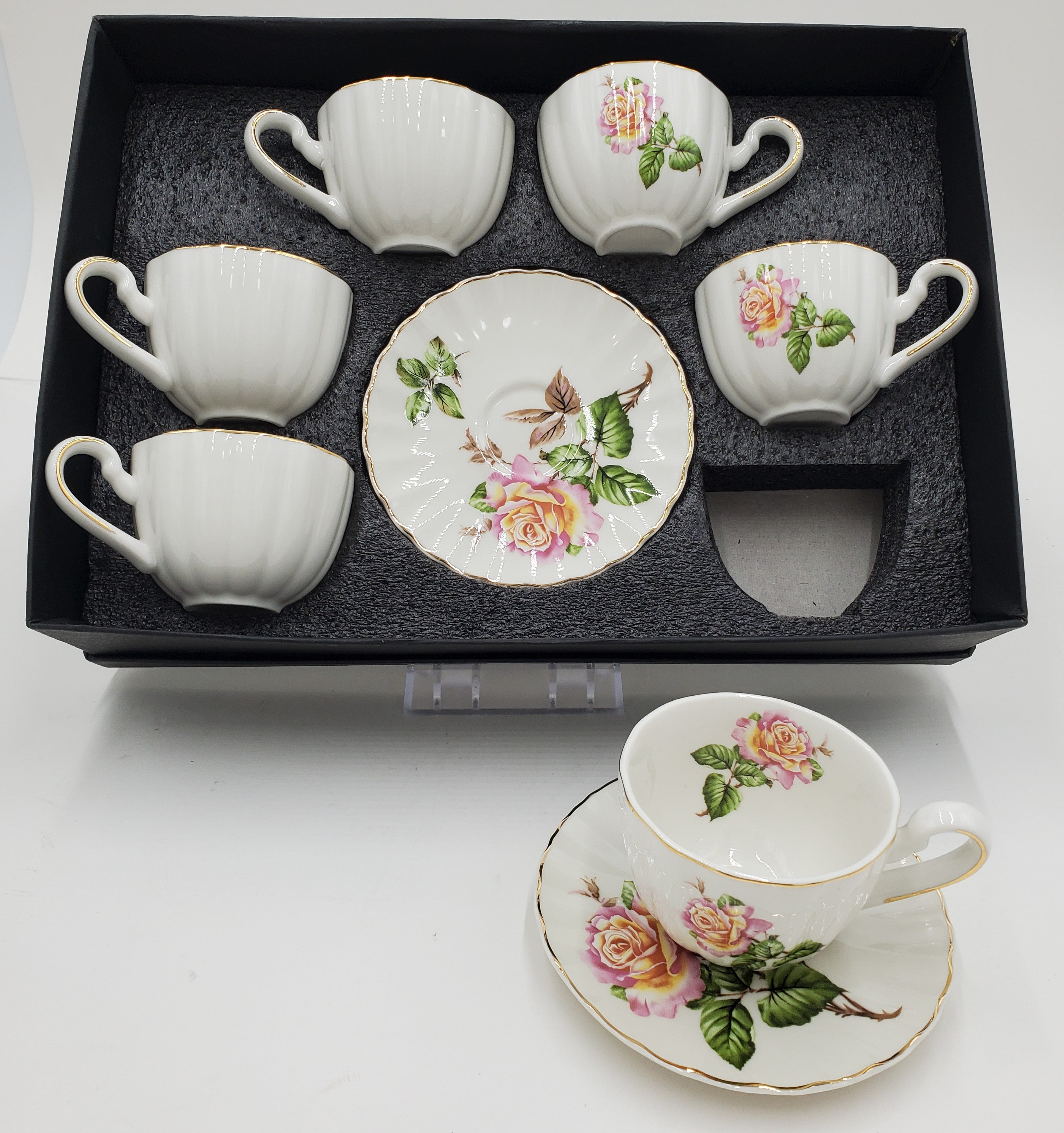 6-Piece Floral Coffee Set - Elegant Porcelain Cups & Saucers for Home, Office, or Gift - Perfect for Tea, Espresso, and Coffee Lovers