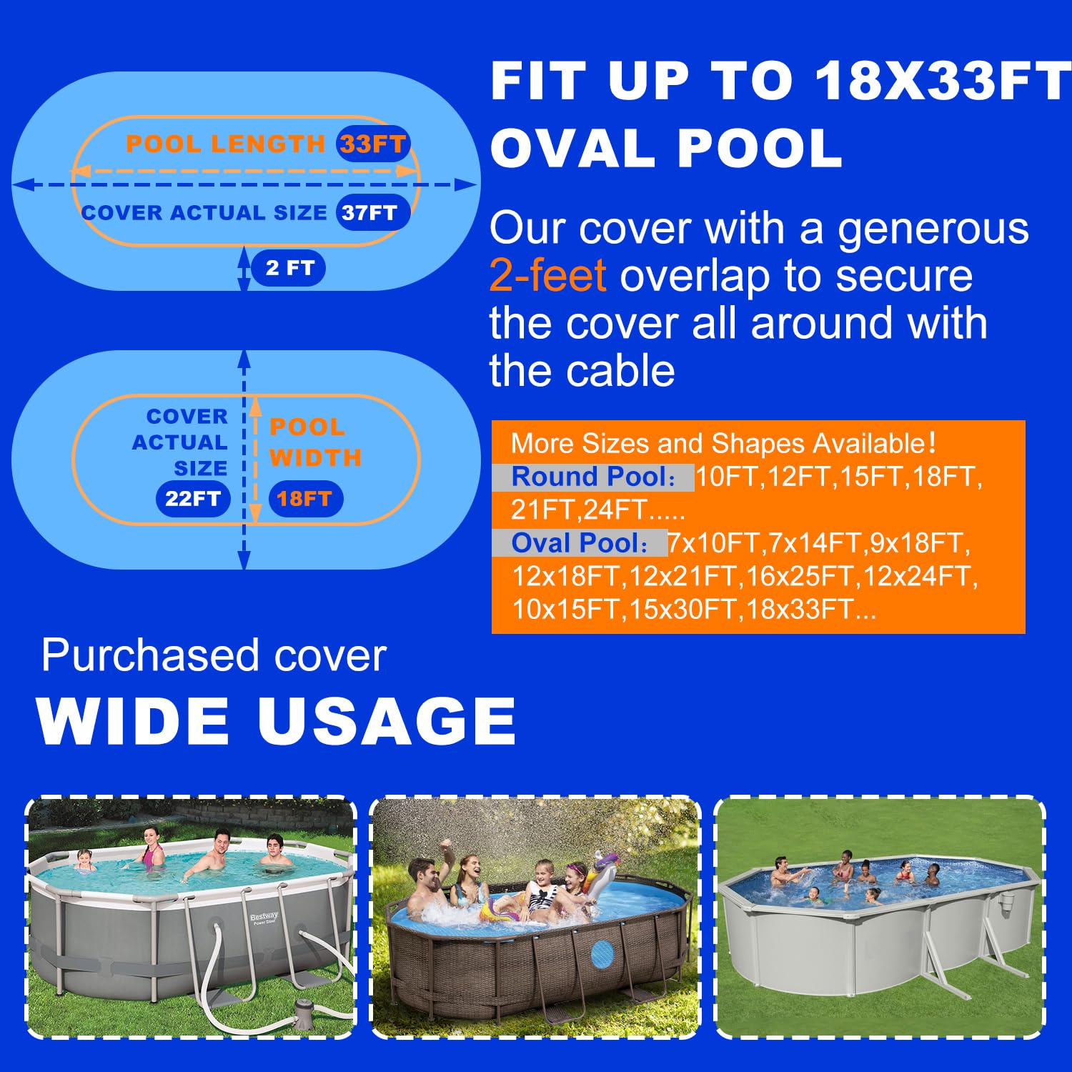 Heavy Duty 18x33ft Oval Winter Pool Cover for Above Ground Pools - Cold-Resistant, Anti-UV PE Material with Winch & Cable Set | All-Weather Protection for Swimming Pools | Perfect for Winter Storage and Seasonal Pool Maintenance