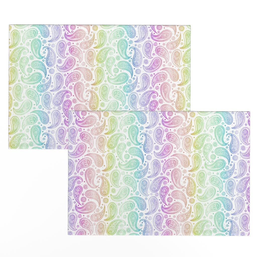 Premium Linen Cotton Canvas Placemats Set of 2 - Stylish Paisley Rainbow Print Table Mats for Dining & Home Decor | Washable & Durable Kitchen Accessories for Parties, Everyday Use & Gift Giving
