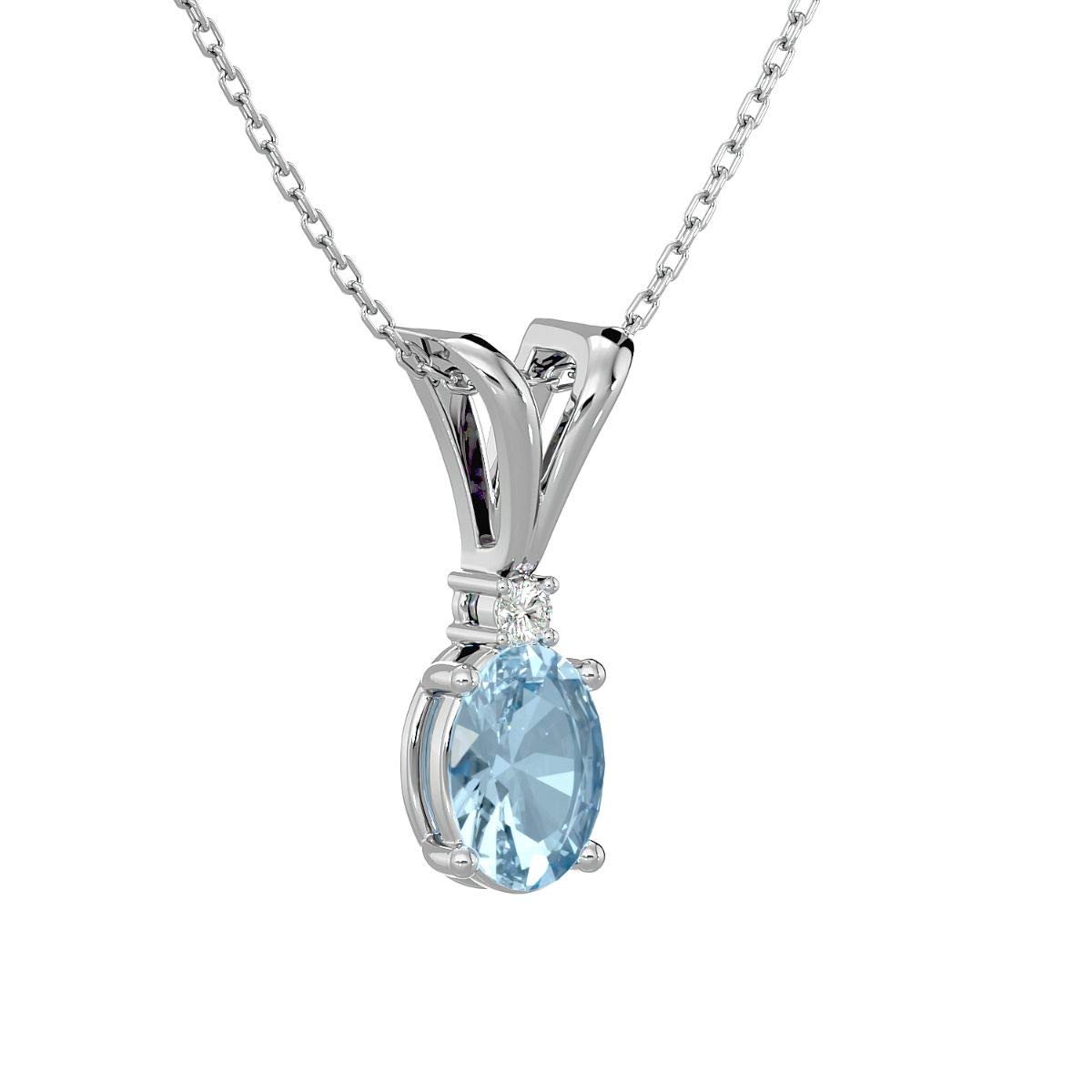 14K White/Yellow/Rose Gold Certified Birthstone Necklace with 0.021 Ct Round & 0.75 Ct Oval Natural Gemstone Pendant for Women | Elegant Jewelry Gift for Birthday, Anniversary & Special Occasions