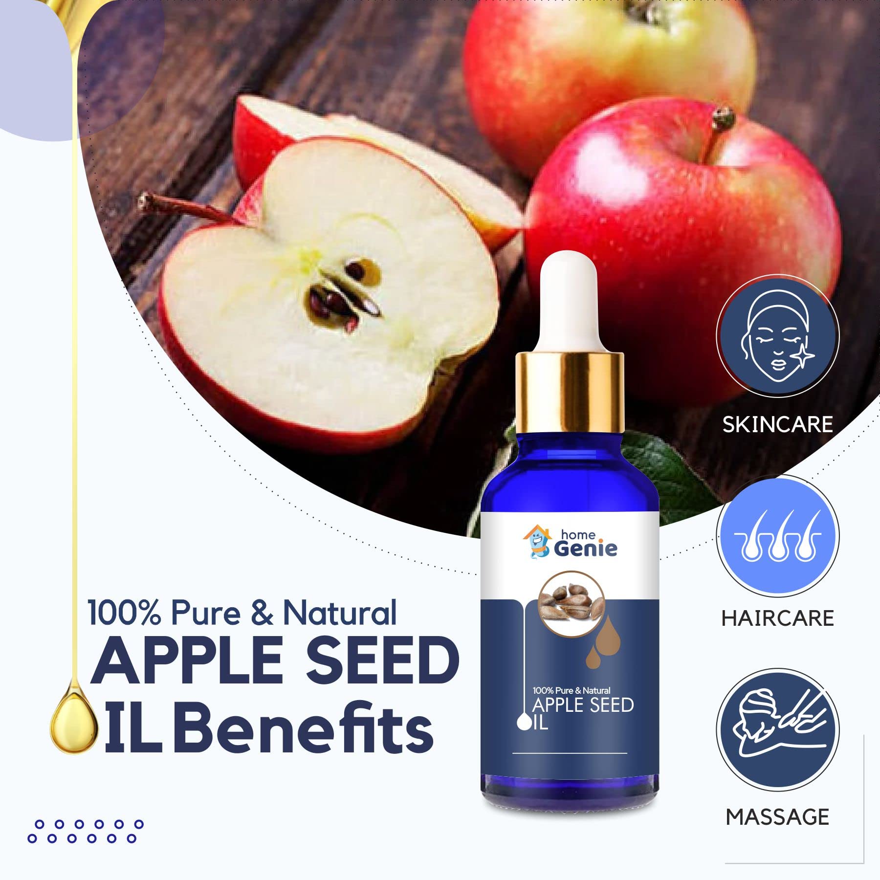 100% Pure & Natural Apple Seed Oil (Malus Domestica) - Cold Pressed Undiluted Carrier Oil for Skin & Hair - 15ml | DIY Beauty, Aromatherapy, Massage & Skincare Treatments