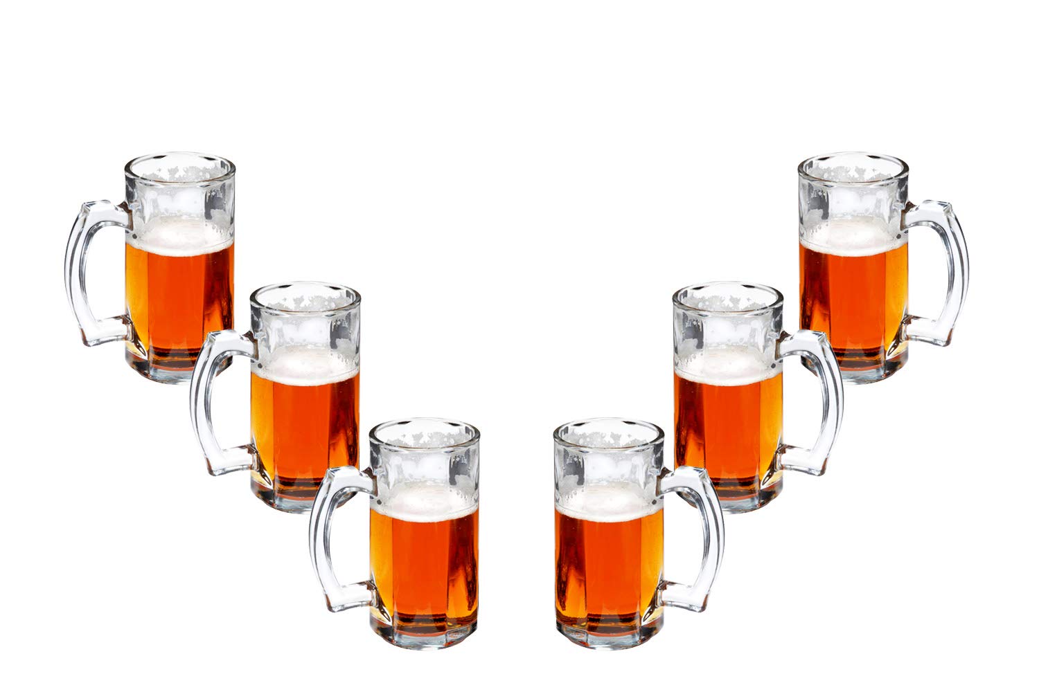 Premium 14oz Beer Glasses Set of 6 - Clear Glass Mugs with Handles for American Ales, Scottish Ales & Root Beer - Modern Barware for Home Bars, Pubs & Parties - Durable Glassware for Beer Lovers & Entertaining