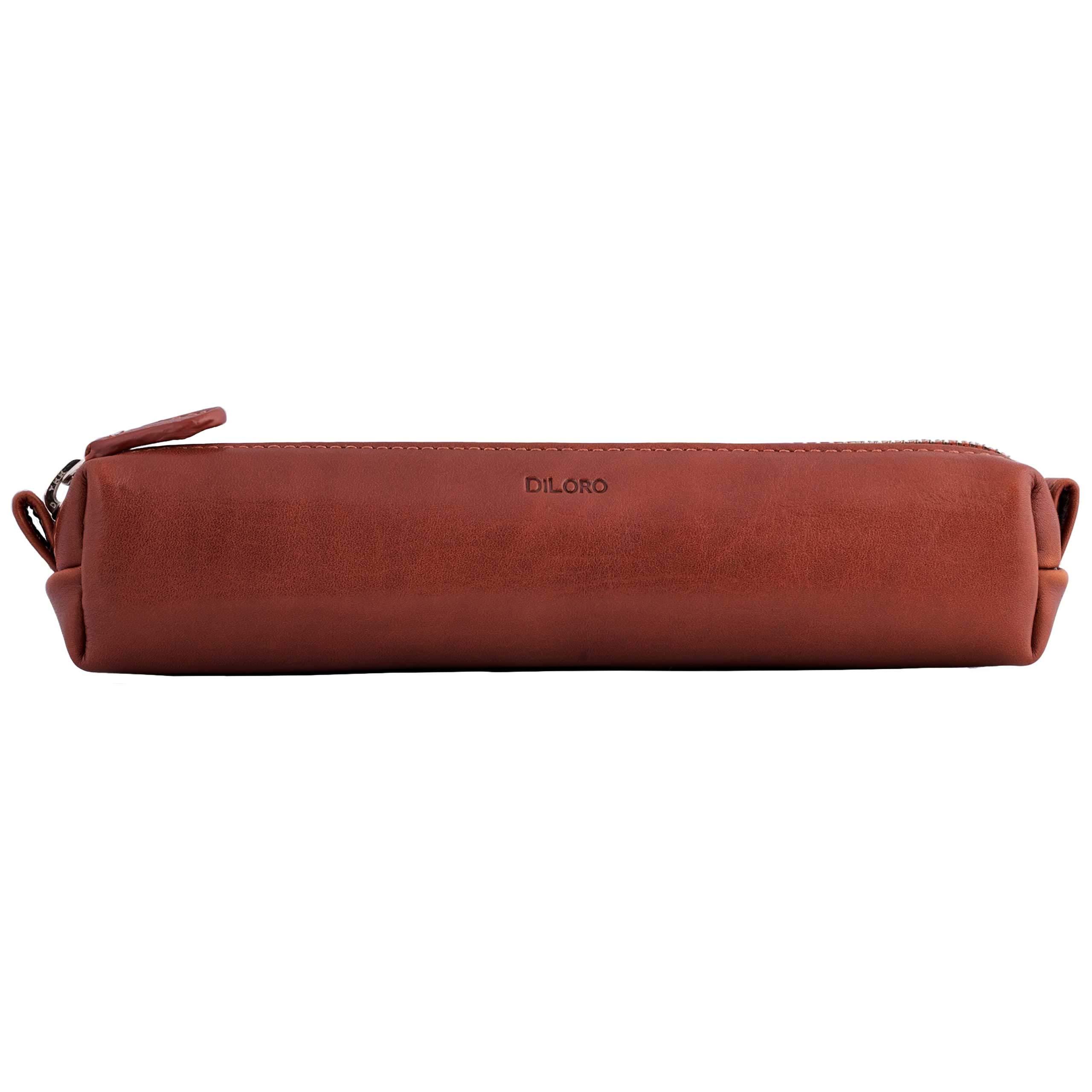 Premium Leather Pen Case - DiLoro Zippered Holder for Fountain & Ballpoint Pens - Bugatti Tan - Perfect for Office & Travel