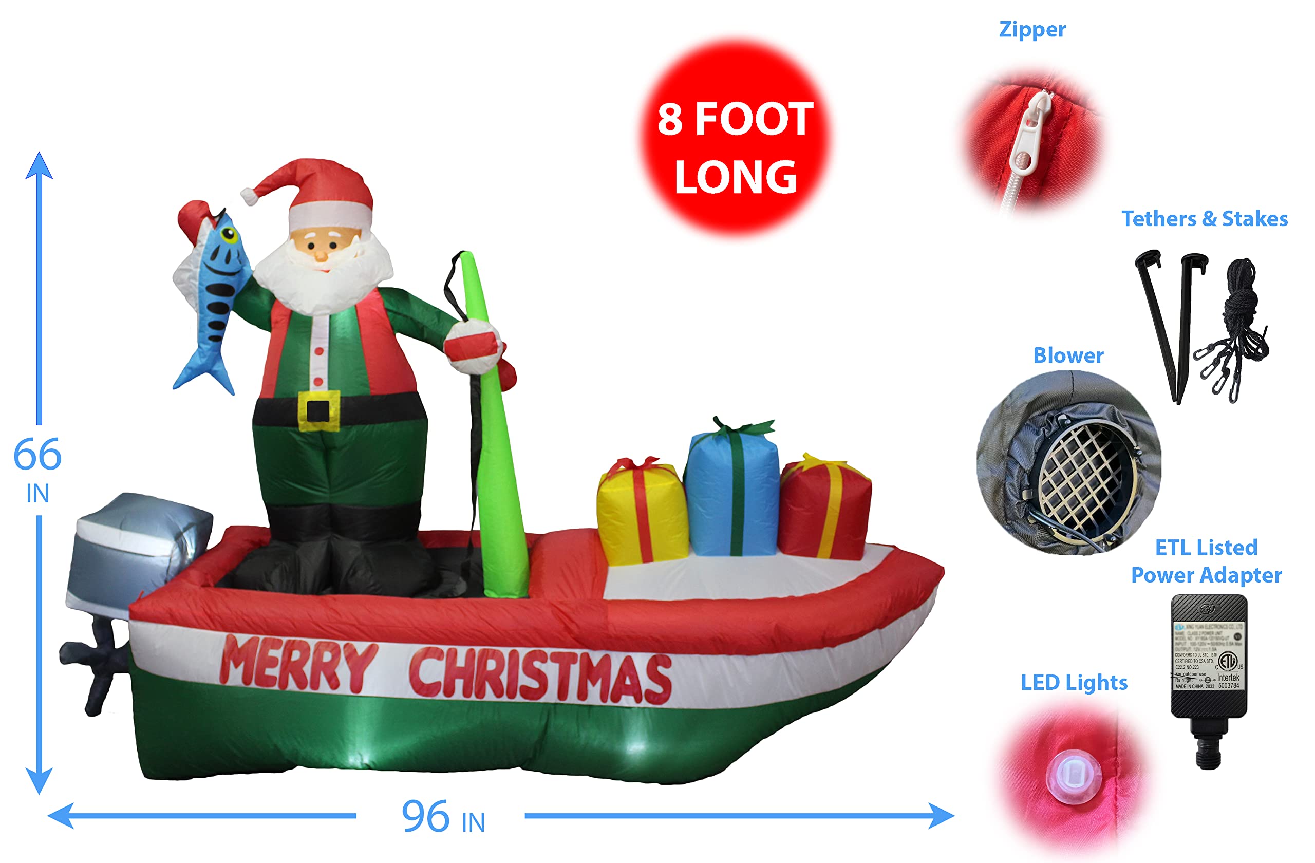 Christmas Party Decorations Bundle - 4ft Inflatable Joy Snowman Snow Globe & 8ft Inflatable Santa Claus on Fishing Boat - Perfect for Outdoor Yard Decor, Holiday Parties & Festive Home Decorations