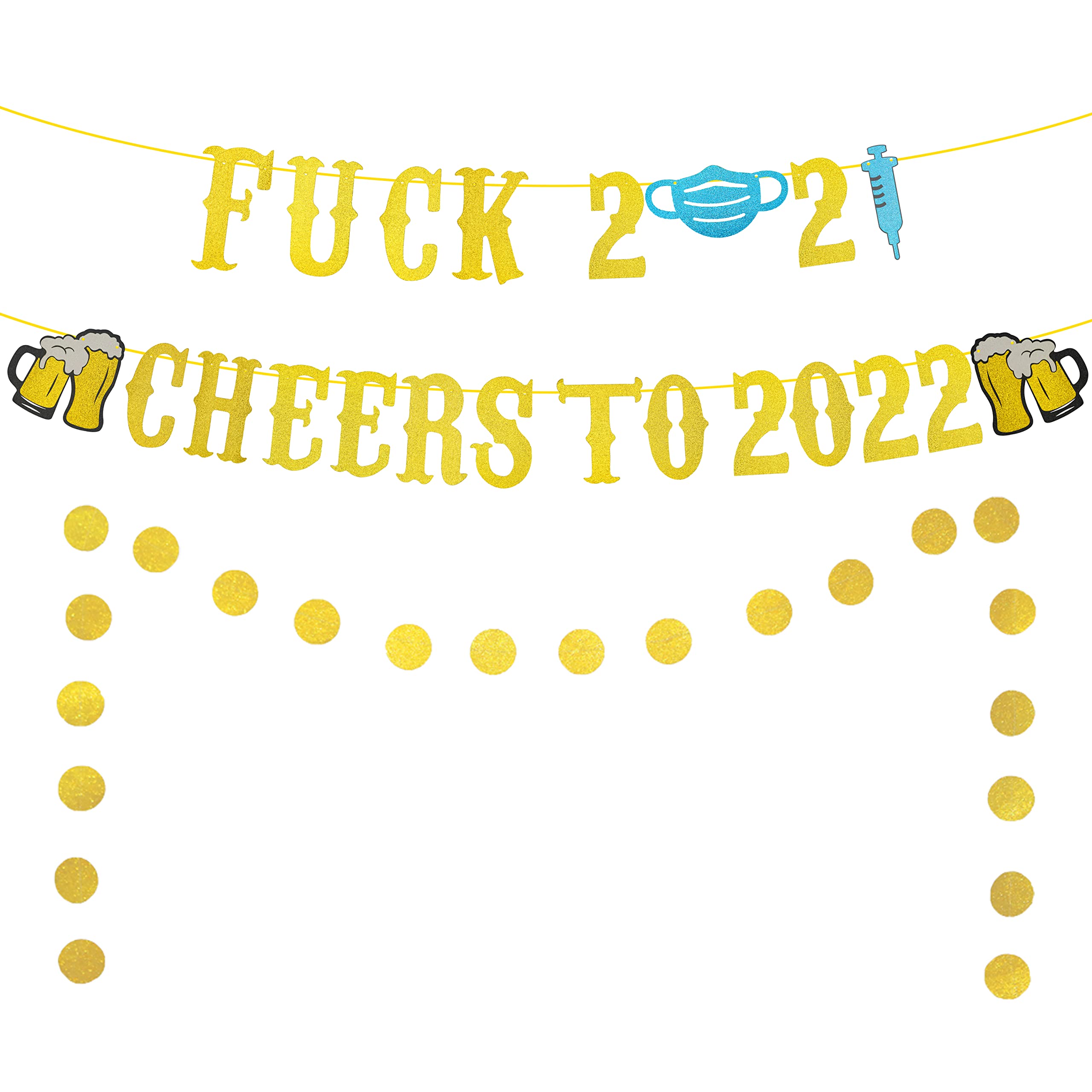 Gold Glittery New Year Banner 2022 - Happy New Year Party Decorations for Fireplace Mantle, NYE Countdown & Home Celebration | Cheers to 2022 & Hello 2022 Decor