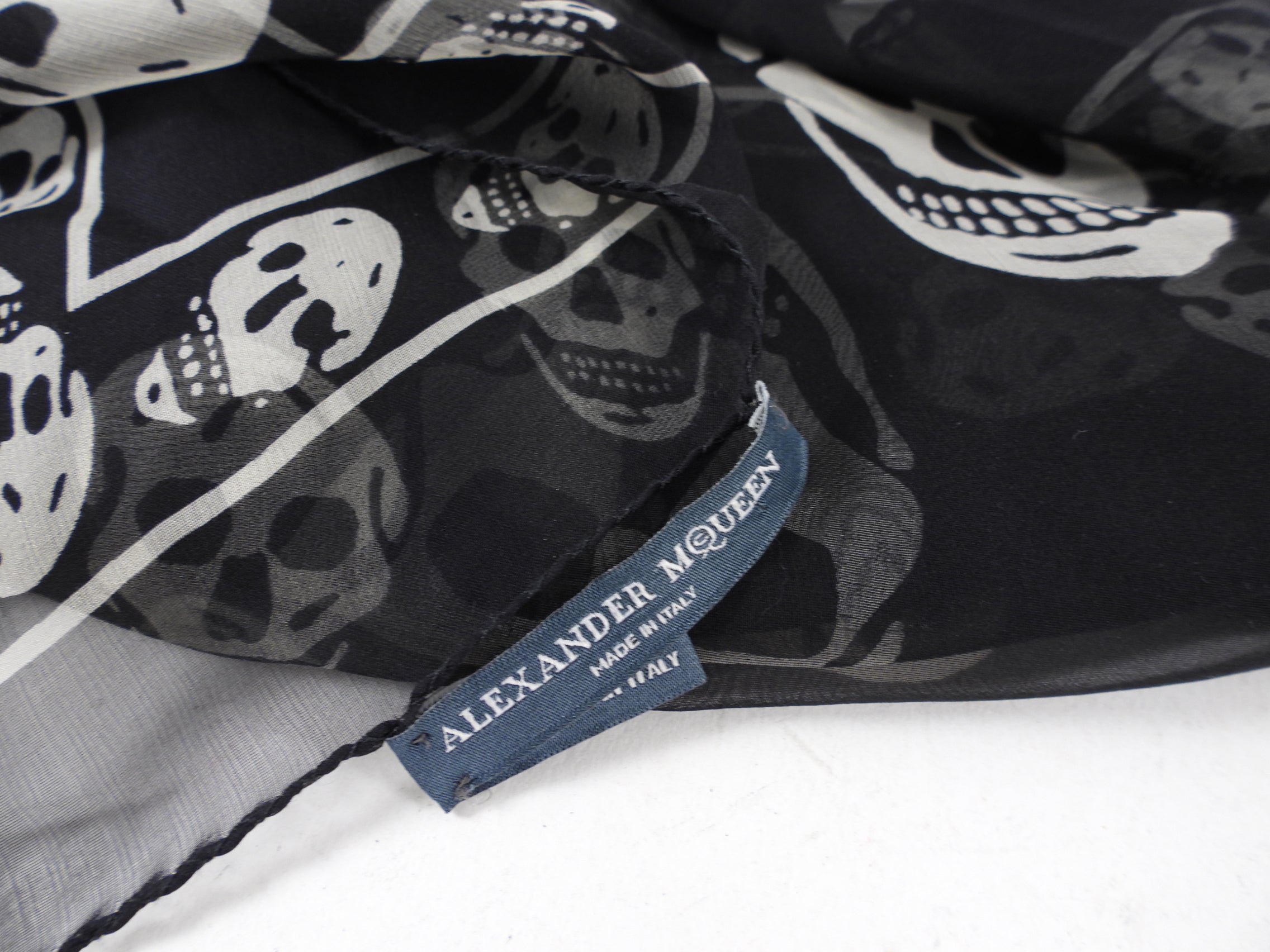 Alexander McQueen Black & White Sheer Silk Skull Shawl Scarf - Luxury Fashion Accessory for Women, Evening Parties & Special Occasions