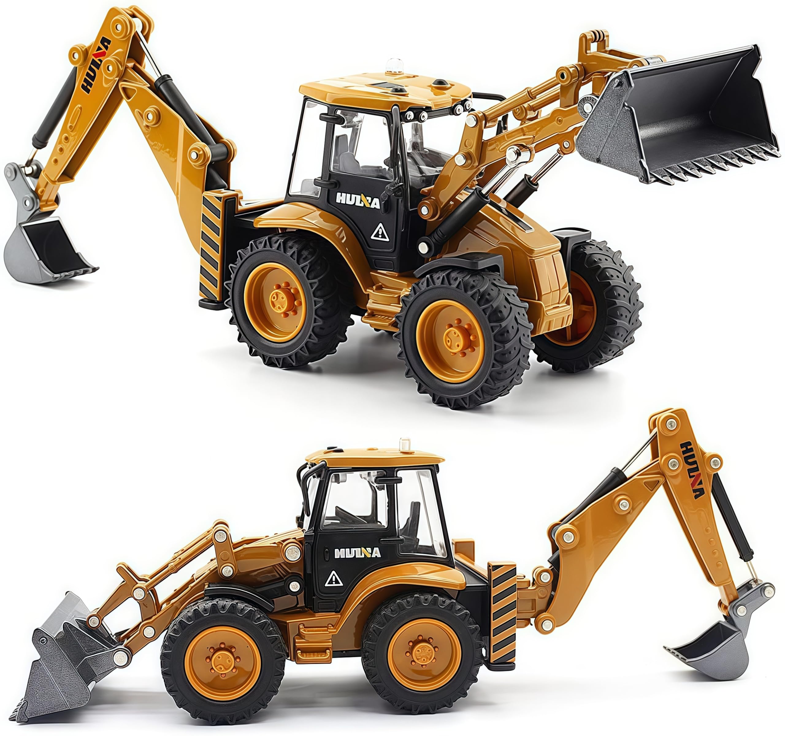 Gemini & Genius 1/50 Scale Backhoe Loader Toy for Kids - 2 in 1 Alloy Construction Vehicle with Interchangeable Front Loader & Backhoe | Durable Digger Toy for Sandbox Play, Construction Pretend Play & STEM Learning | Perfect Gift for Boys Ages 3-8
