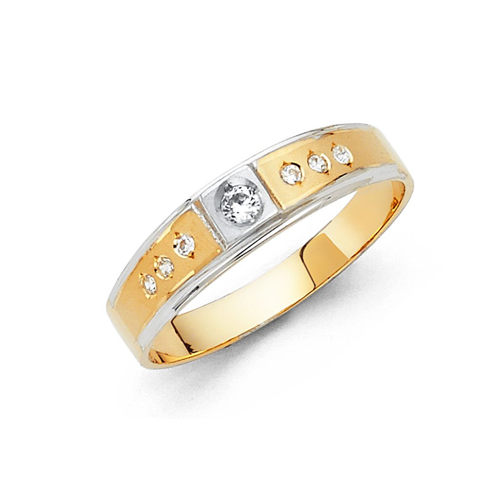 14K White & Yellow Gold Two-Tone Round Cubic Zirconia Men's Wedding Band Ring - Anniversary Gift for Him, Engagement & Special Occasions