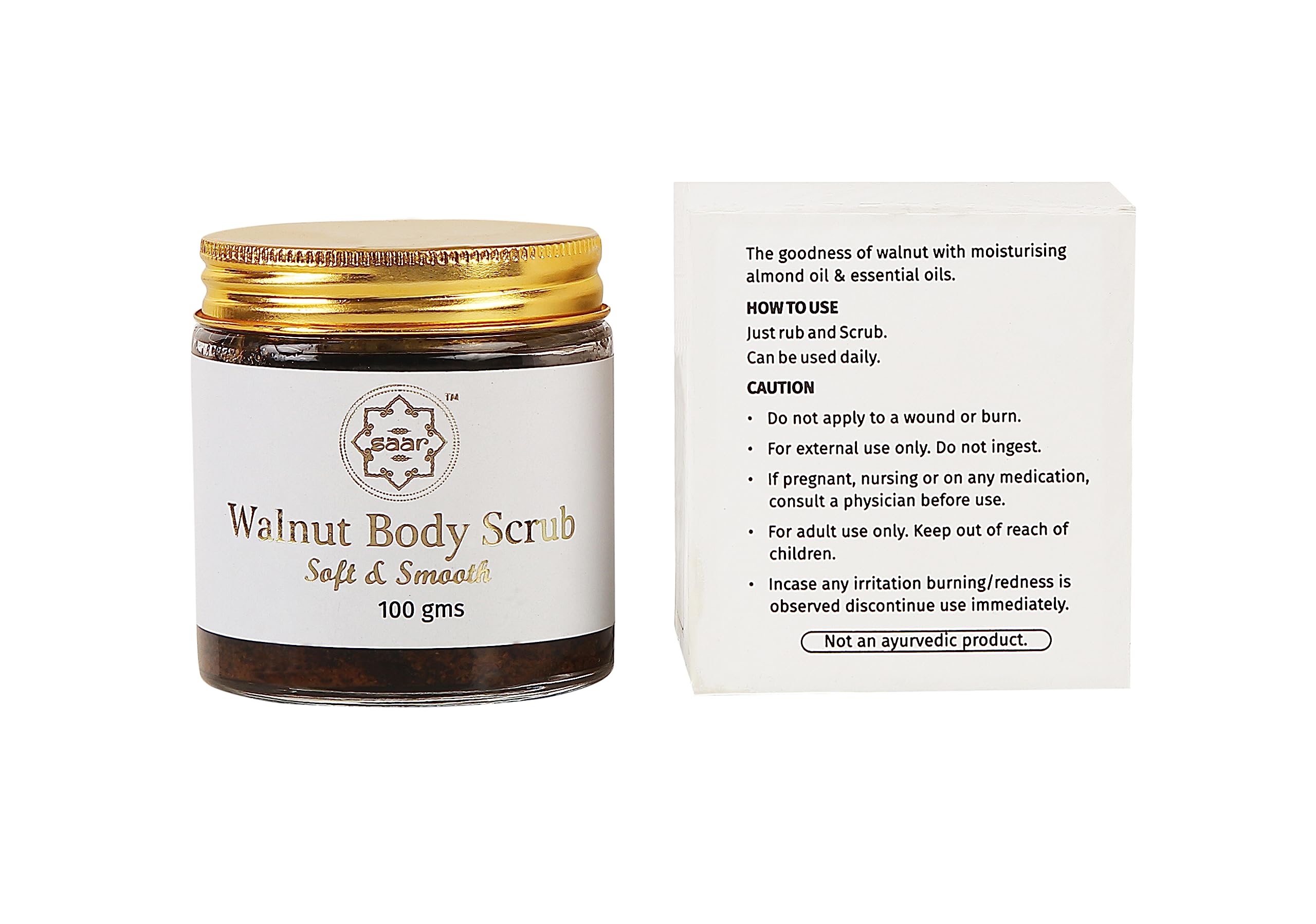 Pure Organic Natural Undiluted Walnut Body Scrub - Gently Exfoliates Dead Skin for Glowing & Smooth Skin | Relaxing Aromatherapy | 100g Jar - Perfect for Spa Days & At-Home Self-Care