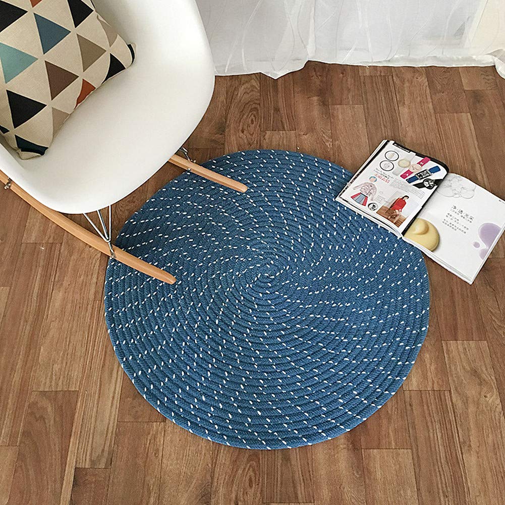 UKELER Reversible Round Braided Area Rug 3ft - Blue Handmade Washable Carpet for Living Room, Bedroom & Nursery Decor | Non-Slip Floor Mat for Home, Office & Dorm