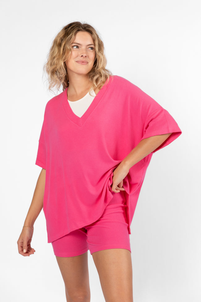 Love Me So Heather Hot Pink Ribbed Knit Set - Women's Casual Loungewear for Cozy Nights & Relaxing Weekends - FINAL SALE