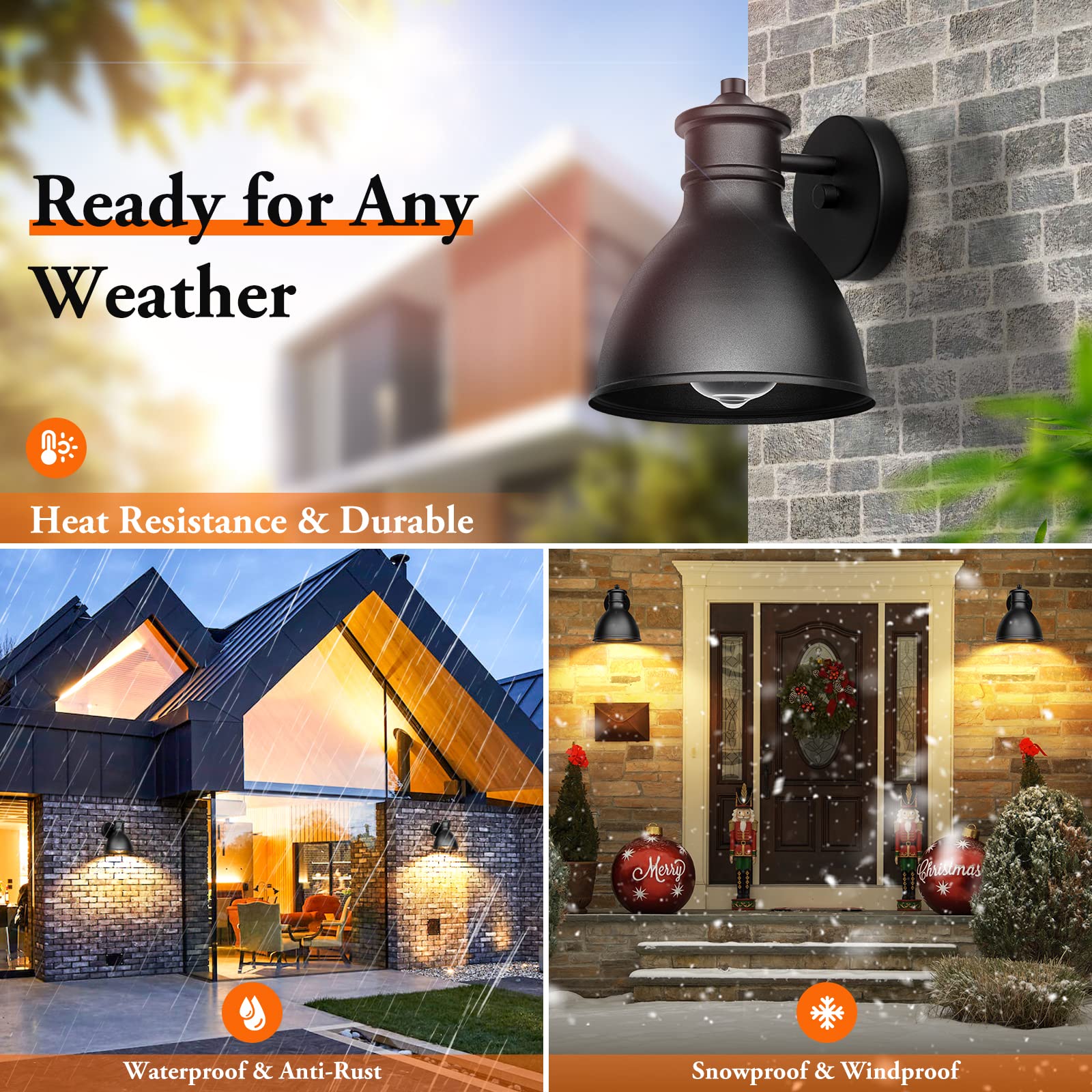 Brightever Outdoor Wall Sconce Lantern - Farmhouse Wall Mount Porch Light Fixture, Industrial Patio Exterior Barn Lighting with Matte Black Finish, E26 Socket Lamp for Garage Doorway Bathroom (2 Pack) - Perfect for Porch, Patio, Garden, and Outdoor Entryway Lighting