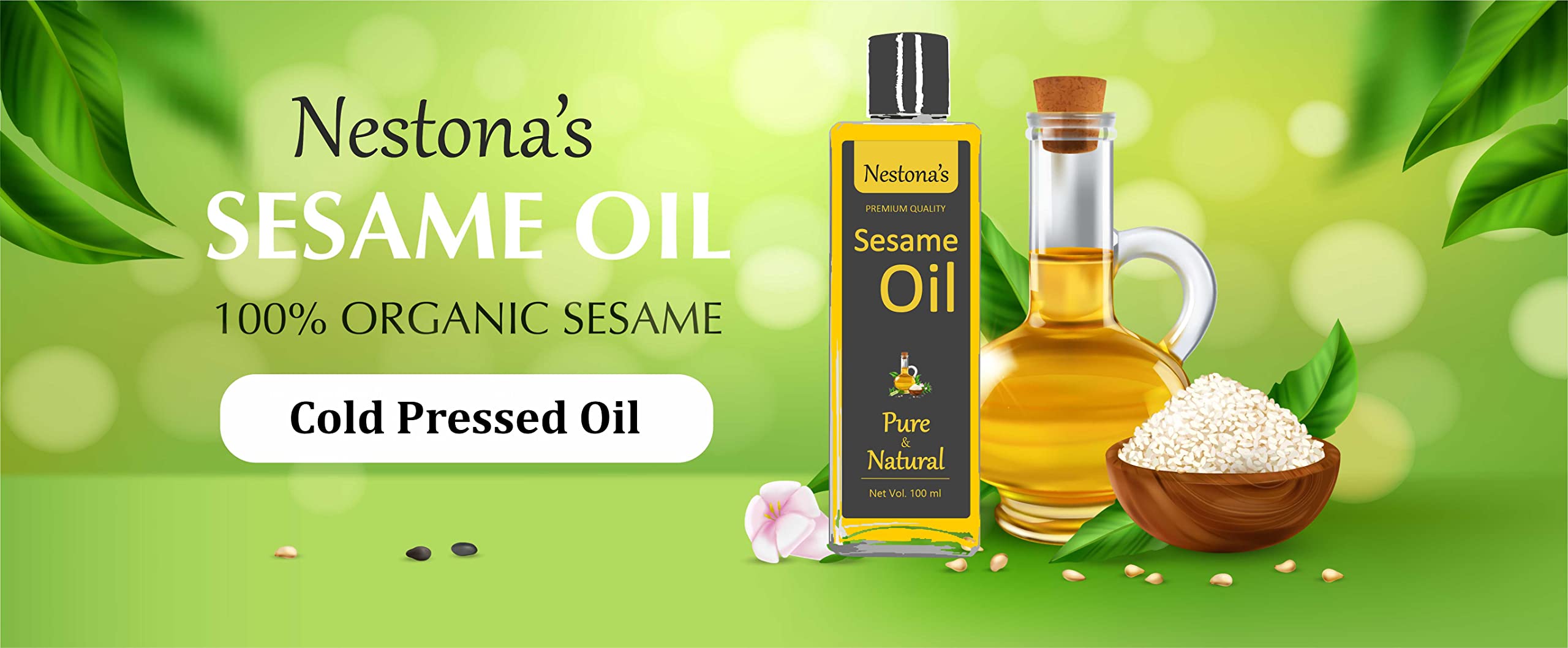 Organic Cold-Pressed Sesame Oil Combo for Body Massage & Skin Care - 100ml x 2 Pack | Hydrating, Anti-Aging & Relaxing | Perfect for Aromatherapy, Spa Treatments & DIY Beauty Recipes