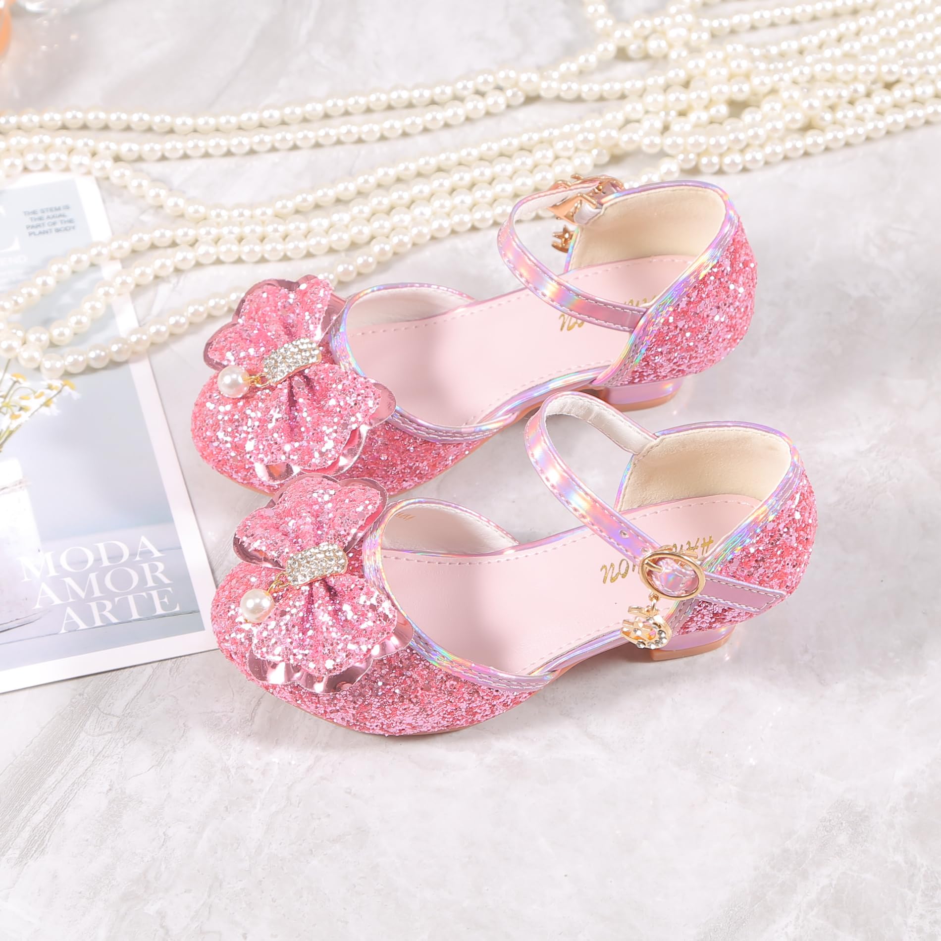 YUNICUS Girls Clear Sparkle Jelly Sandals with Bow - Mary Jane Flats for Cosplay, Dress Up & Summer Outfits | Comfortable Kids Dress Shoes for Parties, Weddings & Special Occasions