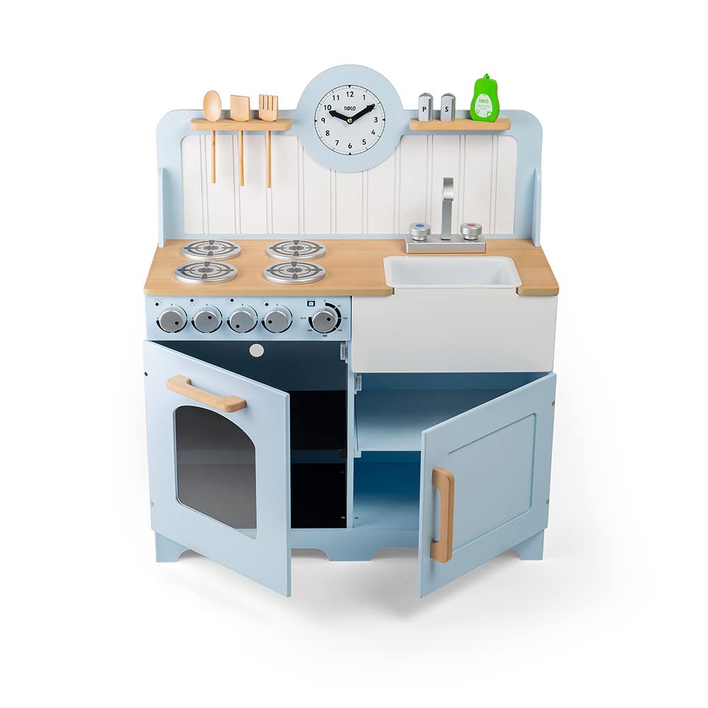 John John Tidlo Wooden Country Play Kitchen - Pretend Cooking Toy for Kids, Wooden Playhouse with Sink & Stove - Perfect for Imaginative Play, Birthday Gifts & Preschool Learning