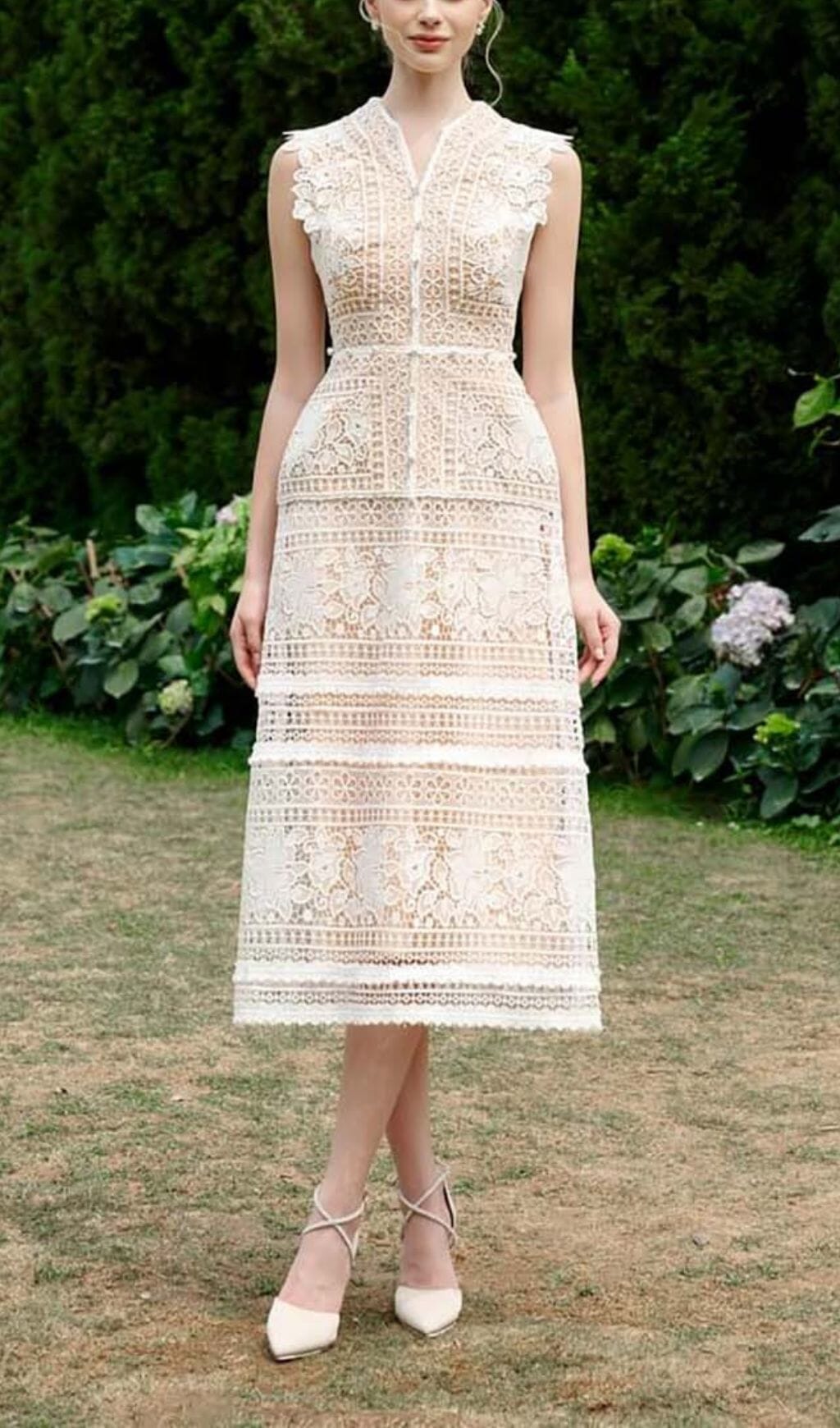 Elegant A-Line Sleeveless Silk Lace Midi Dress for Women - Perfect for Weddings, Cocktail Parties & Special Occasions