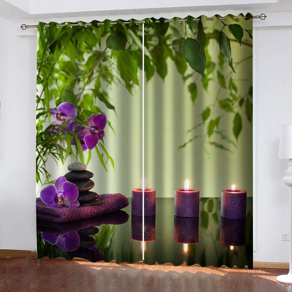 SONYUN Blackout Curtains 96 Inches Long - Thermal Insulated Room Darkening Noise Reducing Window Drapes for Bedroom & Living Room | 3D Zen Candle Flowers Print | Perfect for Kids Rooms, Nursery & Home Theater (Set of 2 Panels)