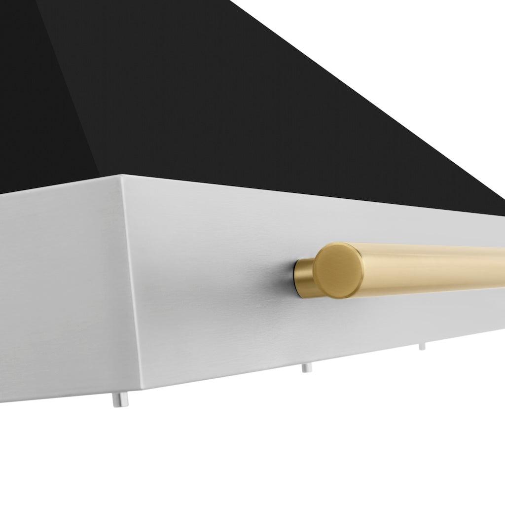 ZLINE KB4STZ BLM G Autograph Edition Convertible Stainless Steel Range Hood - Black Matte Shell with Polished Gold Handle | Professional Kitchen Ventilation for Modern Homes