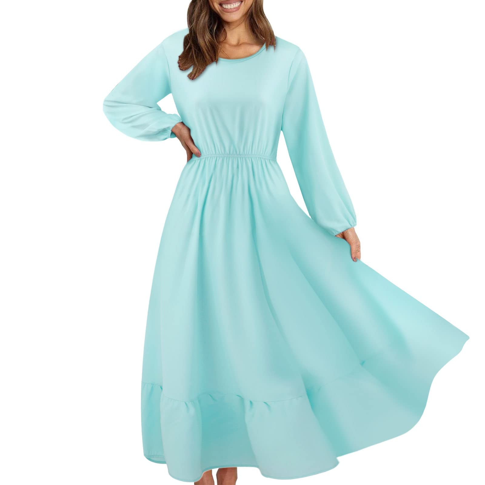 Floral Print Long Sleeve Tiered Ruffle Hem Midi Dress for Women - Summer Casual Dress with Comfortable Fit | Perfect for Office, Date Night & Outdoor Events