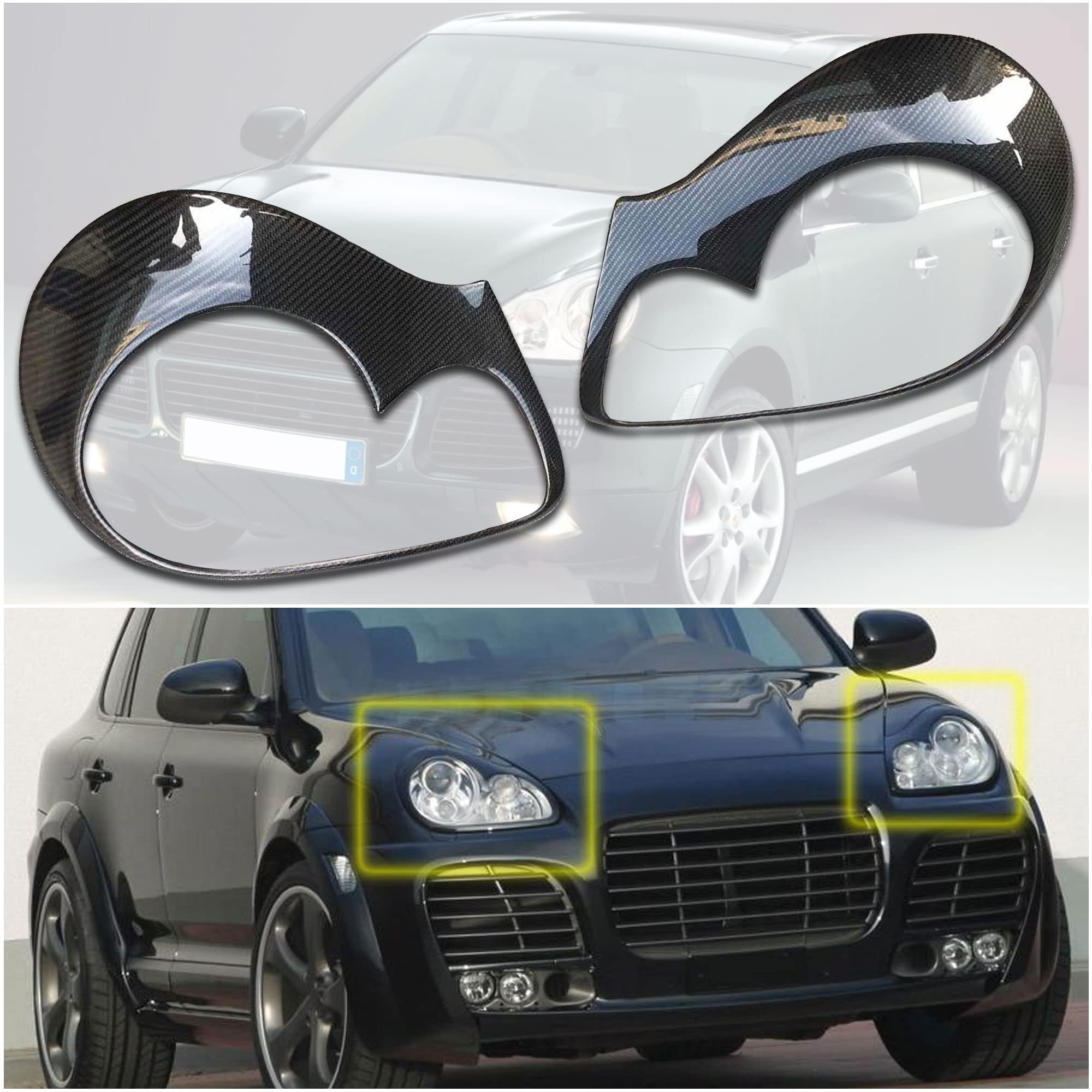 Premium Real Carbon Fiber Eyelid Eyebrow Cover for Porsche Cayenne 955 (2002-2007 Models) - Enhances Headlight Style & Protection - Perfect for Car Enthusiasts & Custom Builds