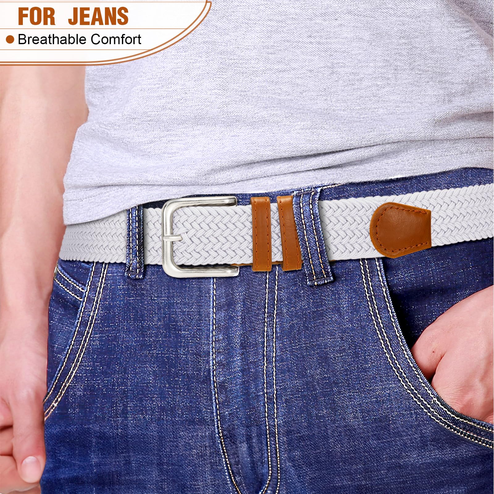 Men's Braided Stretch Belt - Adjustable Elastic Waistband for Golf Pants, Casual Shorts & Jeans | Comfortable & Stylish for Everyday Wear & Outdoor Activities