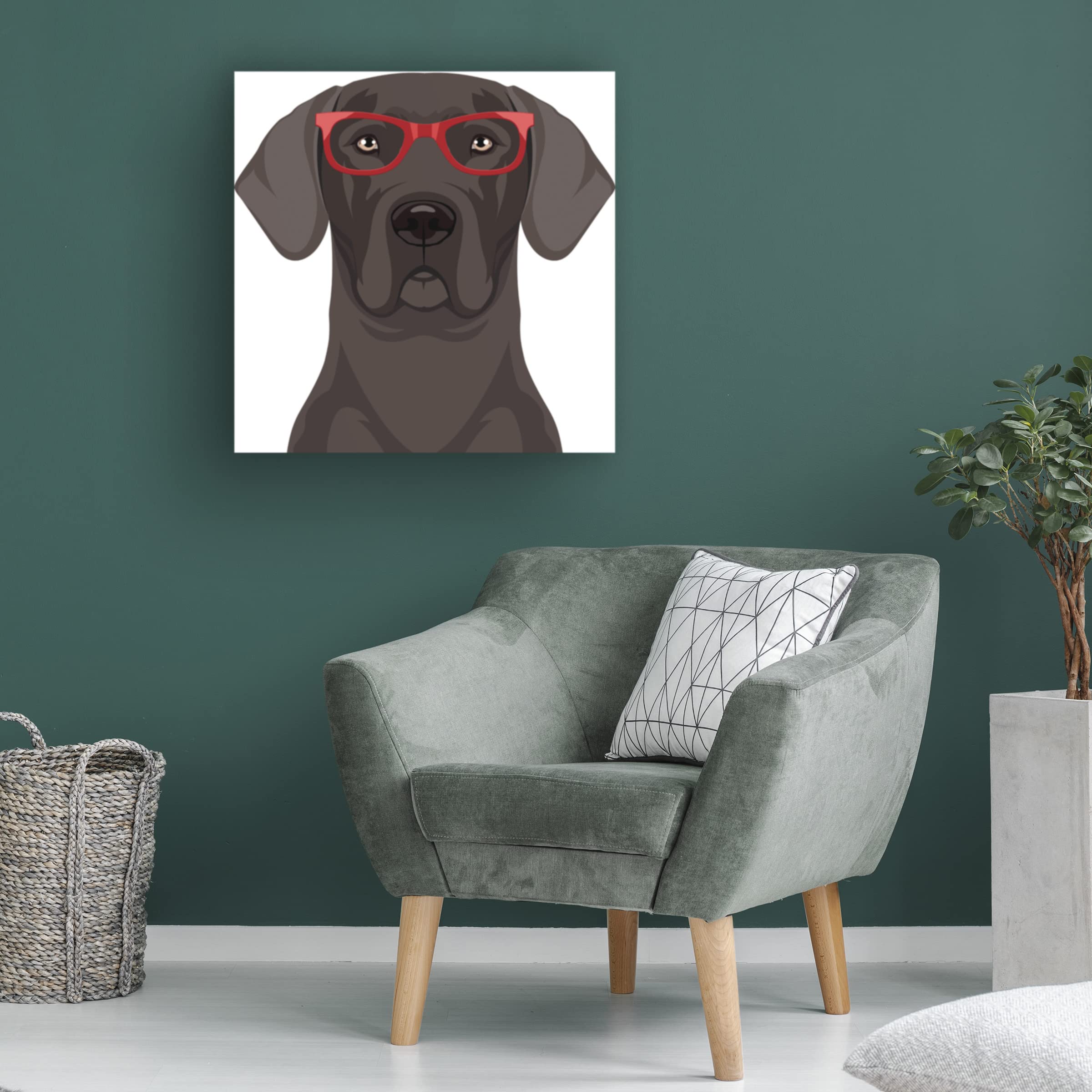 Trademark Fine Art 'Great Dane Wearing Hipster Glasses' Canvas Wall Art Print - Modern Pet Portrait Decor for Living Room, Bedroom & Office