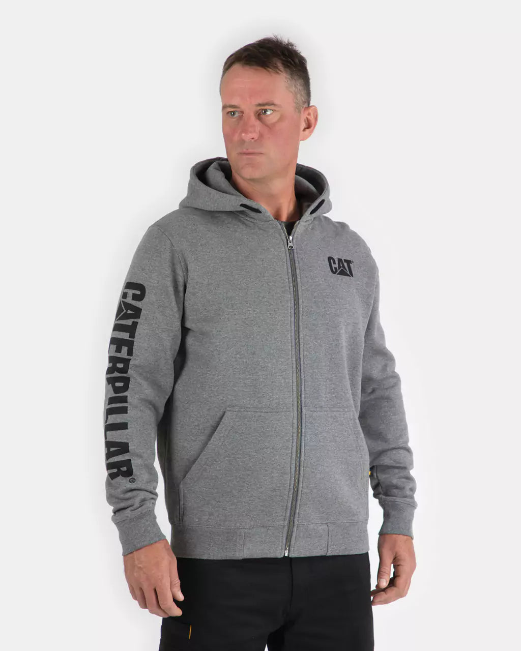 Caterpillar Men's Full Zip Hooded Sweatshirt W10840 - Heavyweight Fleece Jacket for Work & Outdoor Activities
