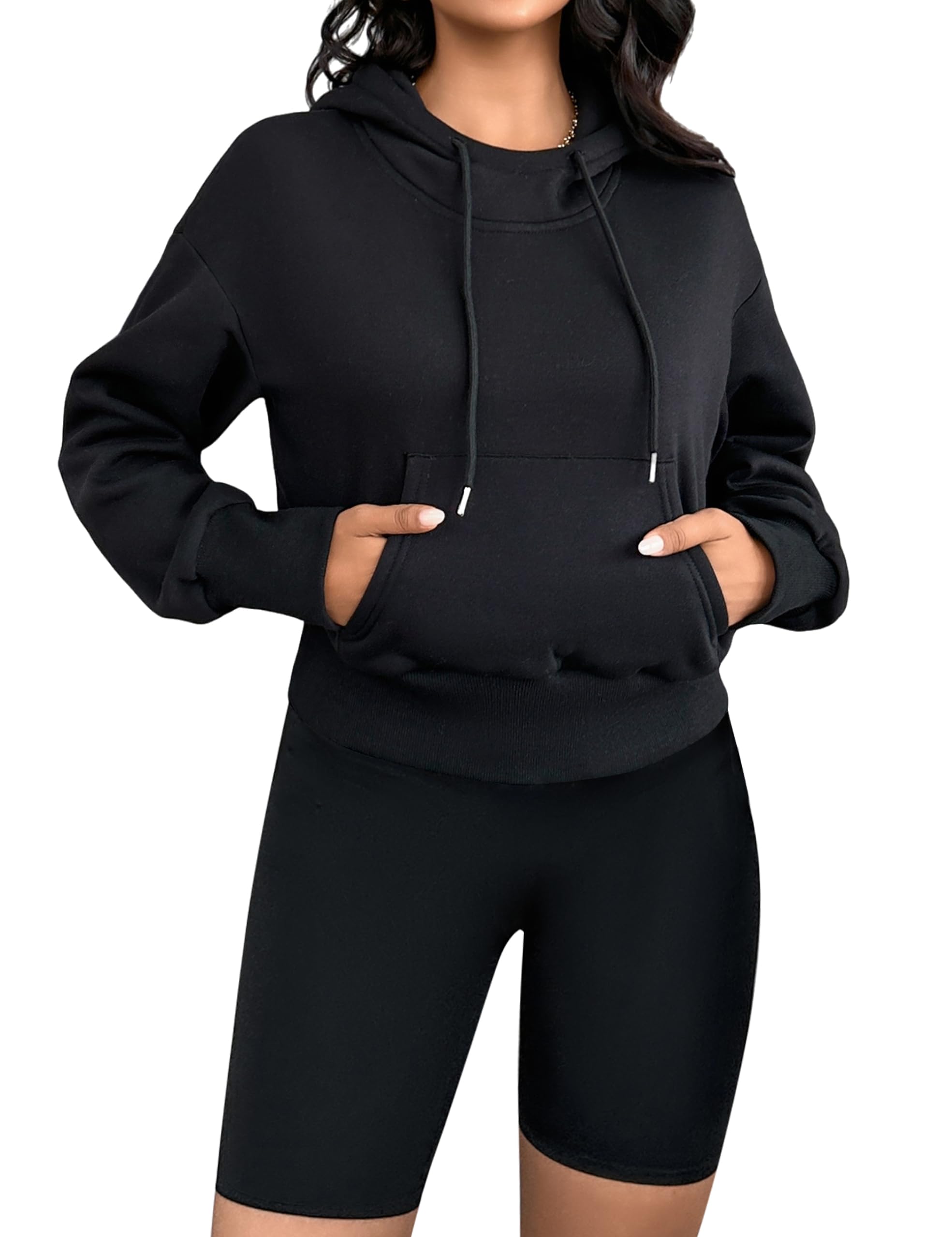 Women's Oversized Cropped Hoodie - Fleece Pullover Sweatshirt with Long Sleeves | Cozy Fall Fashion 2023 | Perfect for Casual Outings, Streetwear & Layering