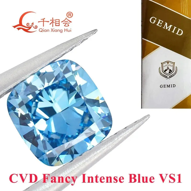 1.6ct & 2ct CVD Lab Grown Diamond - Fancy Vivid Aqua Blue, VS1 Clarity, Cushion Cut, GEMID Certified Loose Stone for Engagement Rings & Fine Jewelry